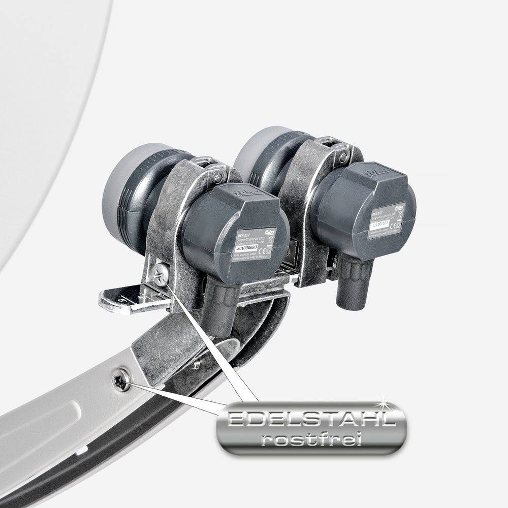 Fuba Sat Anlage 1 Teilnehmer - 2 Satelliten | Satellitenschüssel Komplettset - DAA 850 W Sat-Schüssel 85cm Alu weiß + 2x Single LNB 1 Teilnehmer