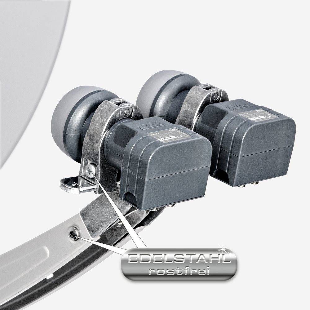 Fuba Sat Anlage 2 Teilnehmer - 2 Satelliten | Satellitenschüssel Komplettset - DAA 850 G Sat-Schüssel 85cm Alu hellgrau + 2x Twin LNB 2 Teilnehmer