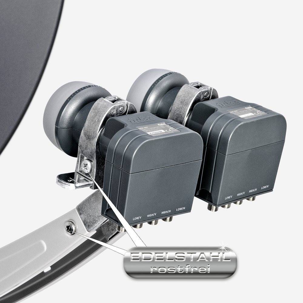 Fuba Sat Anlage 16 Teilnehmer - 2 Satelliten (z.B. Astra/Hotbird) | Satellitenschüssel Komplettset - DAA 850 A Sat-Schüssel 85cm Alu anthrazit + 2x