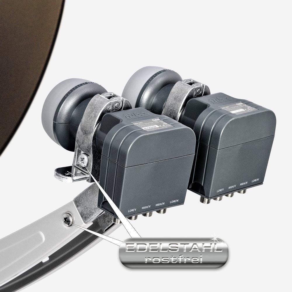 Fuba Sat Anlage 8 Teilnehmer - 2 Satelliten (z.B. Astra/Hotbird) | Satellitenschüssel Komplettset - DAA 850 B Sat-Schüssel 85cm Alu braun + 2x LNB