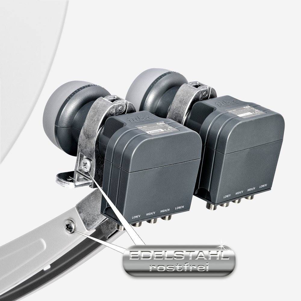 Fuba Sat Anlage 8 Teilnehmer - 2 Satelliten (z.B. Astra/Hotbird) | Satellitenschüssel Komplettset - DAA 850 W Sat-Schüssel 85cm Alu weiß + 2x LNB