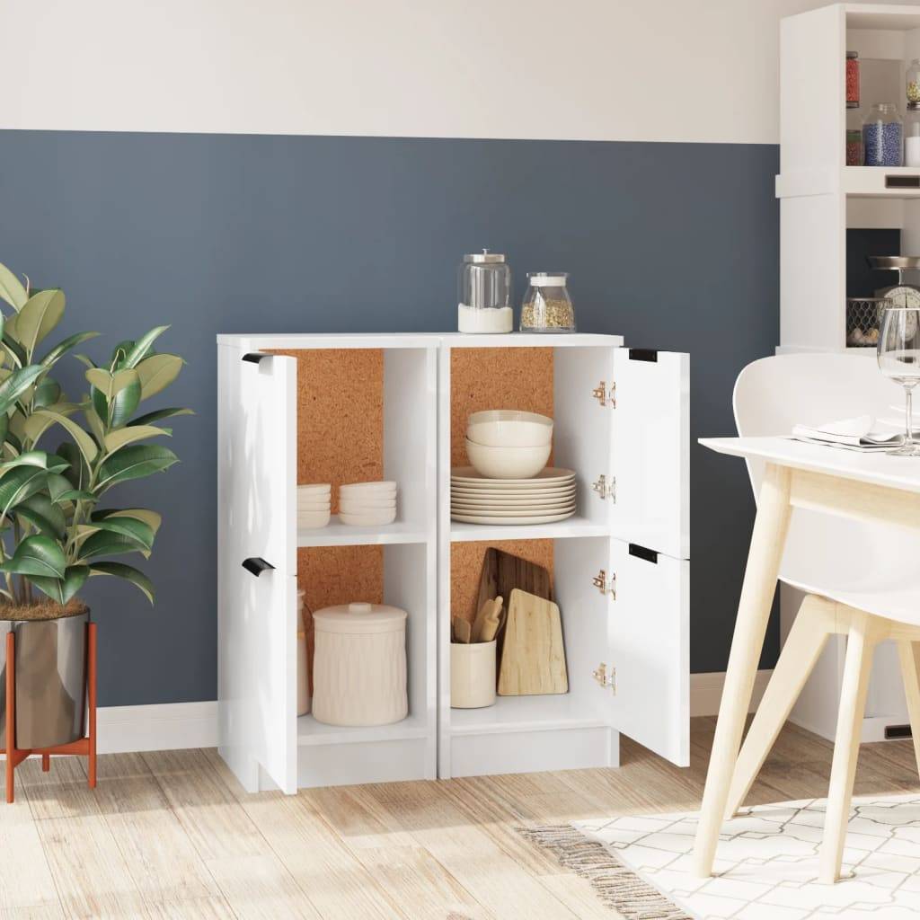 vidaXL Sideboards 2 Stk. Hochglanz-Weiß 30x30x70 cm Holzwerkstoff