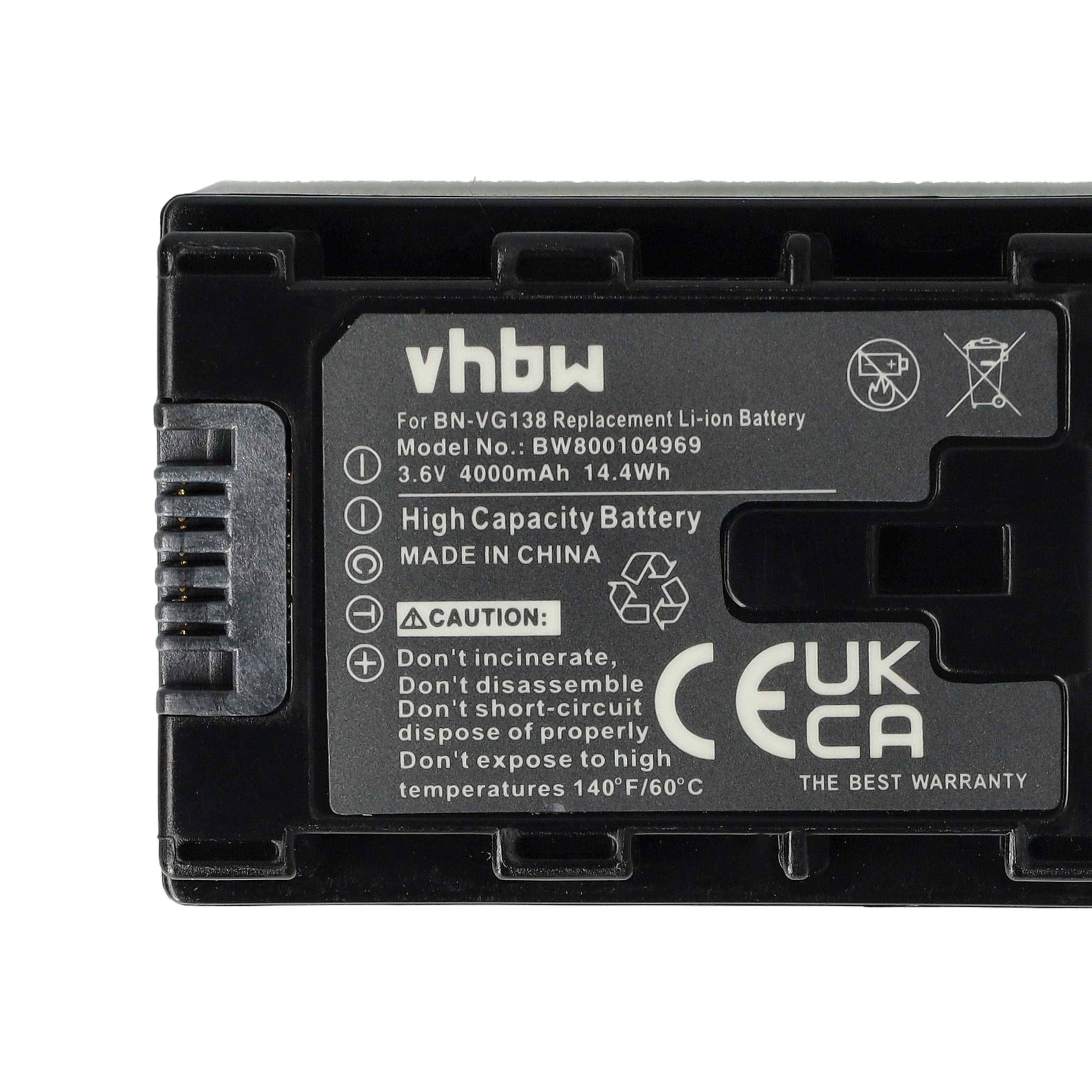 vhbw Akku kompatibel mit JVC GZ-E505BU, GZ-E565, GZ-E306, GZ-E505 Videokamera Camcorder (4000 mAh, 3,6 V, Li-Ion) + Infochip