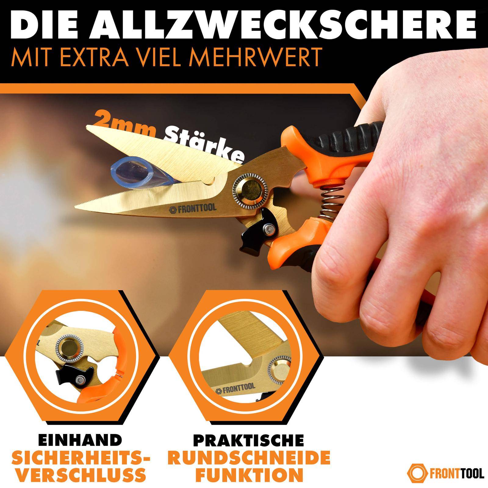 FRONTTOOL Universalschere Allzweckschere Multifunktionsschere