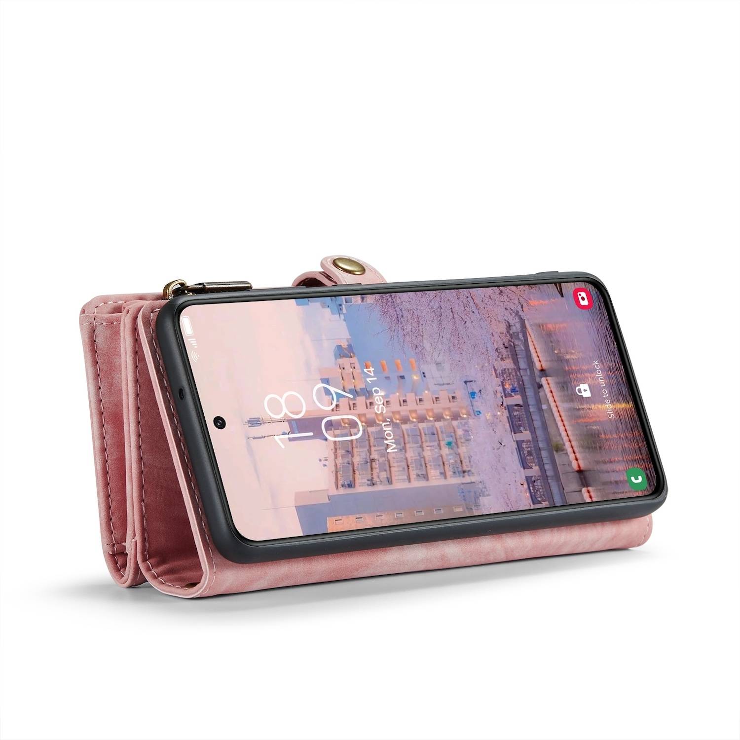 Für Samsung Galaxy S24 Plus CaseMe Kunstleder Multifunktion Zipper Wallet Tasche Pink