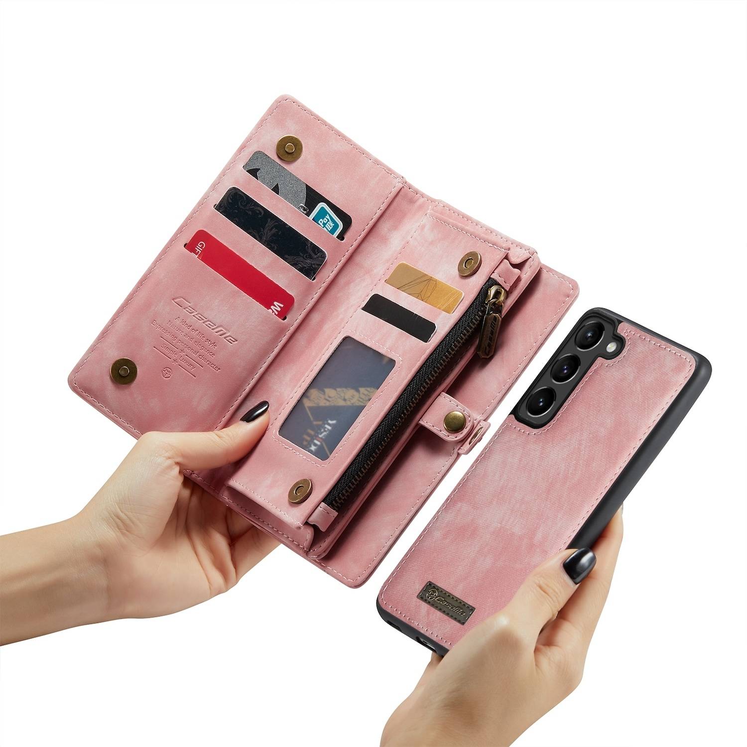 Für Samsung Galaxy S24 Plus CaseMe Kunstleder Multifunktion Zipper Wallet Tasche Pink