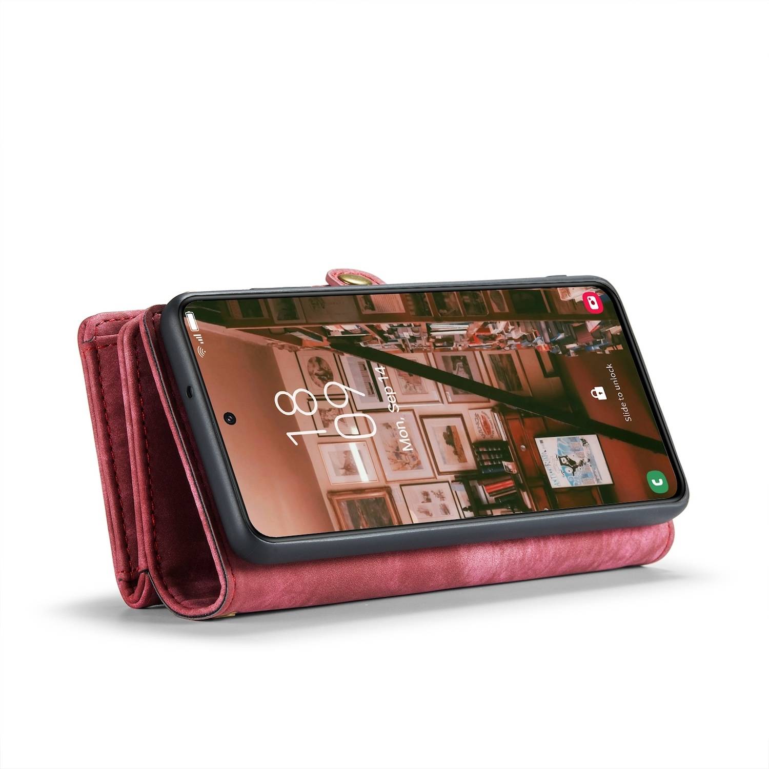 Für Samsung Galaxy S24 Plus CaseMe Kunstleder Multifunktion Zipper Wallet Tasche Rot