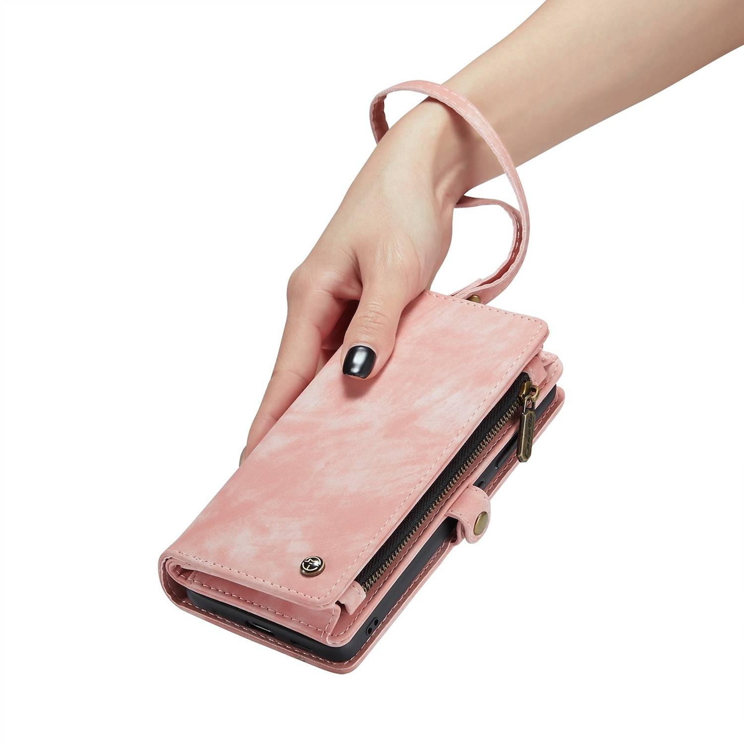 Für Samsung Galaxy S24 Plus CaseMe Kunstleder Multifunktion Zipper Wallet Tasche Pink