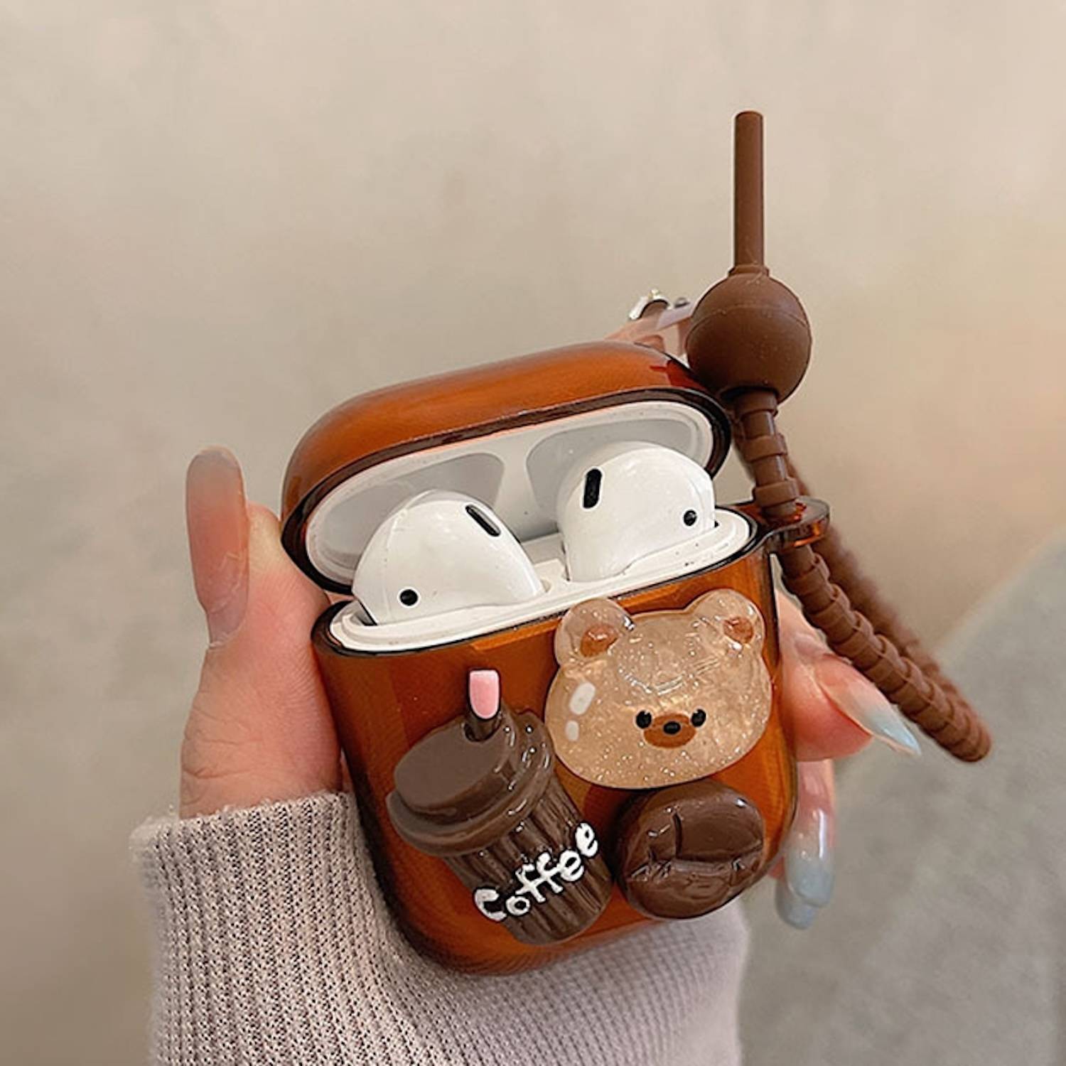Für Apple AirPods 3 Cartoon 3D Design Kaffee Bär Schutzhülle Cover