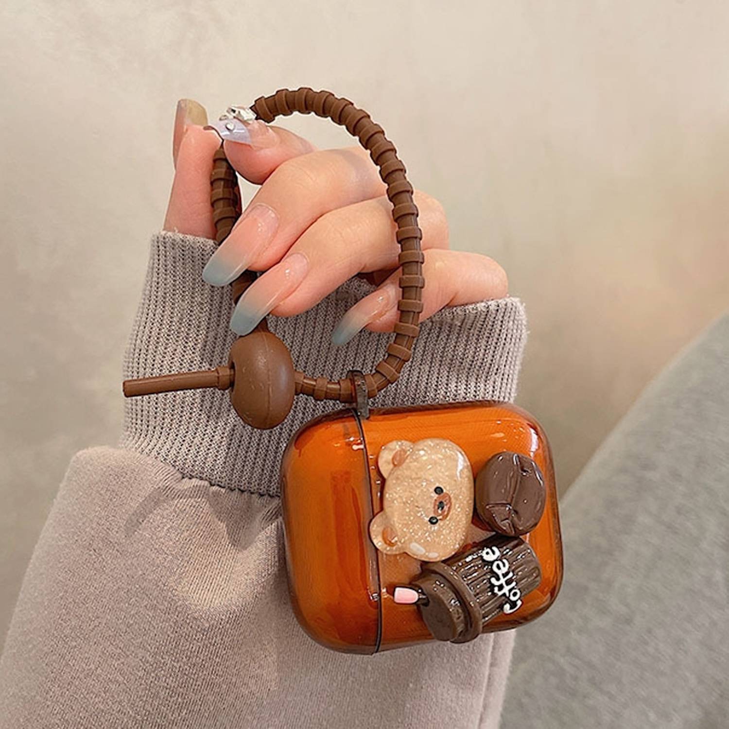 Für Apple AirPods 3 Cartoon 3D Design Kaffee Bär Schutzhülle Cover