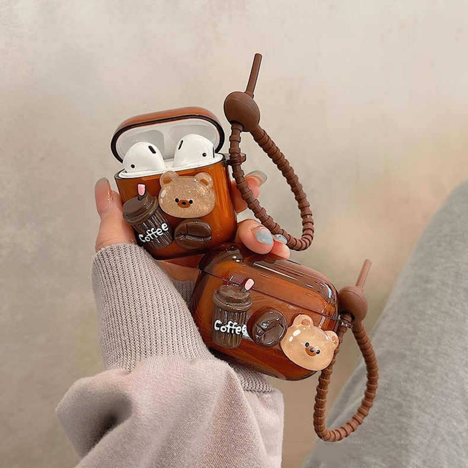 Für Apple AirPods 3 Cartoon 3D Design Kaffee Bär Schutzhülle Cover