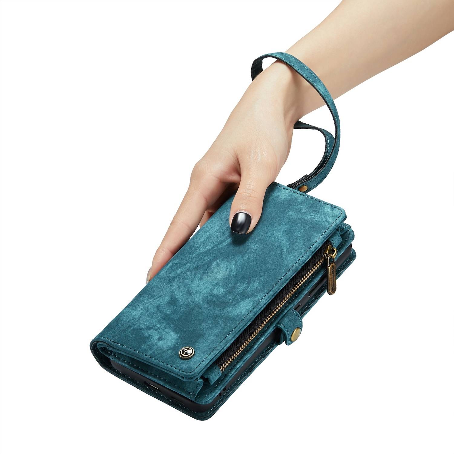 Für Samsung Galaxy S24 Plus CaseMe Kunstleder Multifunktion Zipper Wallet Tasche Blau