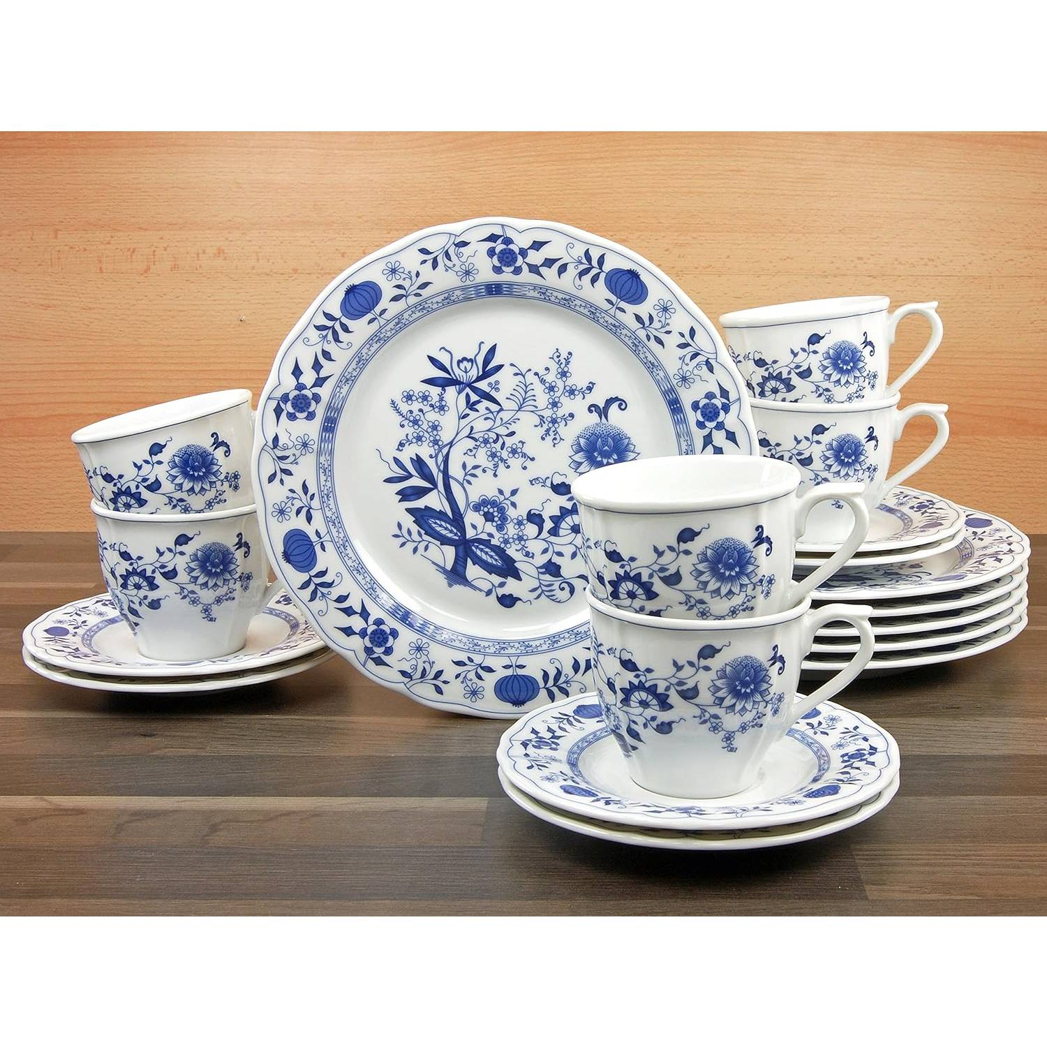 CreaTable 17131 Kaffeeservice Zwiebelmuster Flora für 6 Personen, Porzellan, weiß/blau (1 Set, 18-teilig)