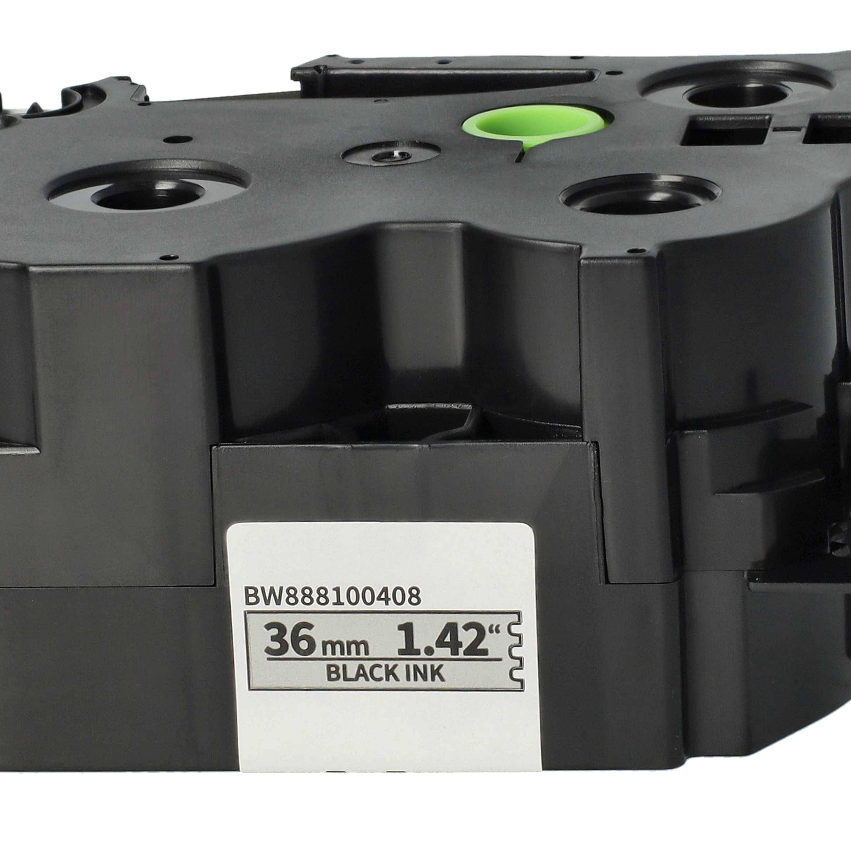 vhbw 1x Schriftband-Kassette kompatibel mit Brother PT 550, 9200, 550A, 3600, 530, 9200DX Etiketten-Drucker 8m x 36mm Schwarz auf Silber, Laminiert