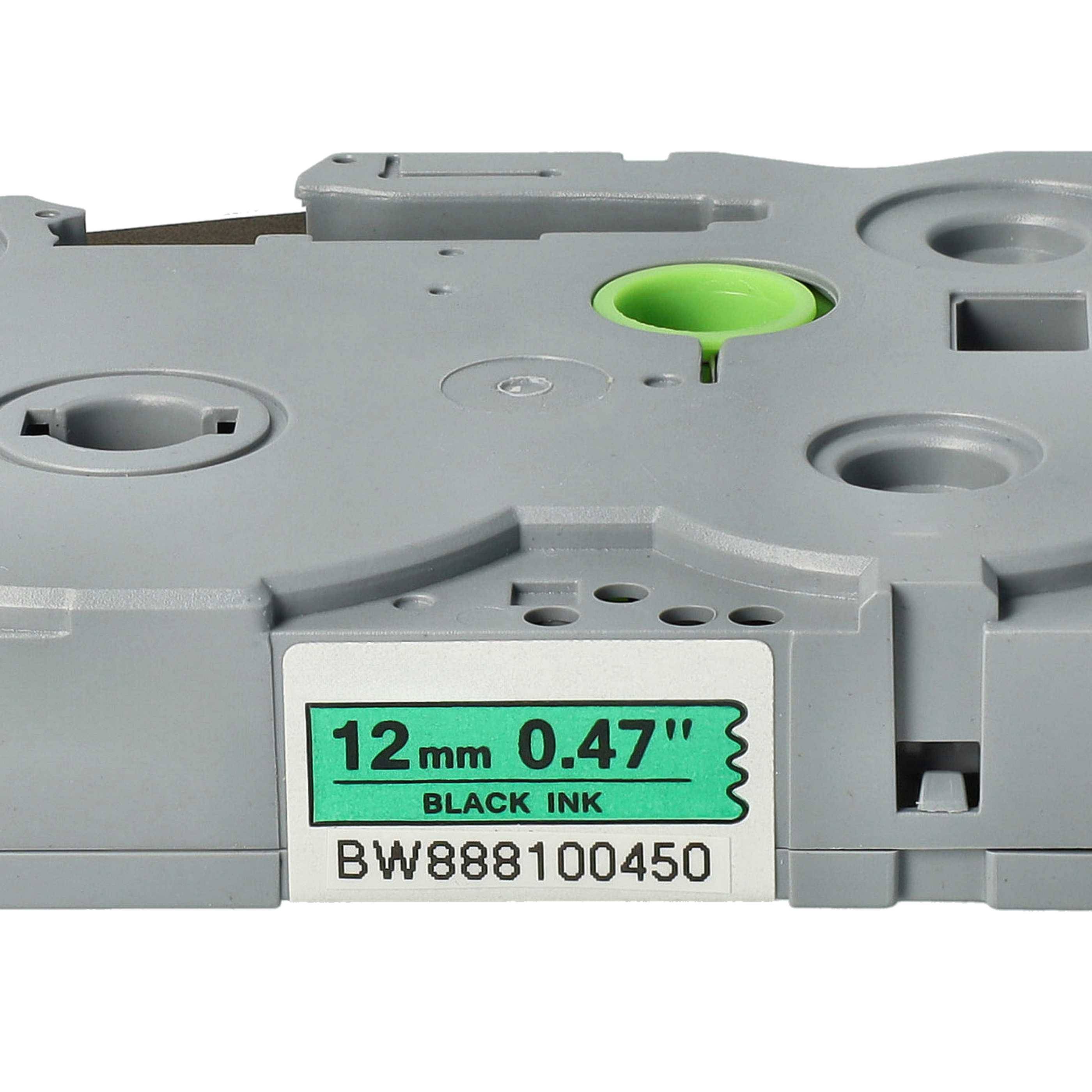 vhbw 1x Schriftband-Kassette kompatibel mit Brother PT 1280, 1280BTS, 1280BT Etiketten-Drucker 8m x 12mm Schwarz auf Grün, Extra Stark, Laminiert