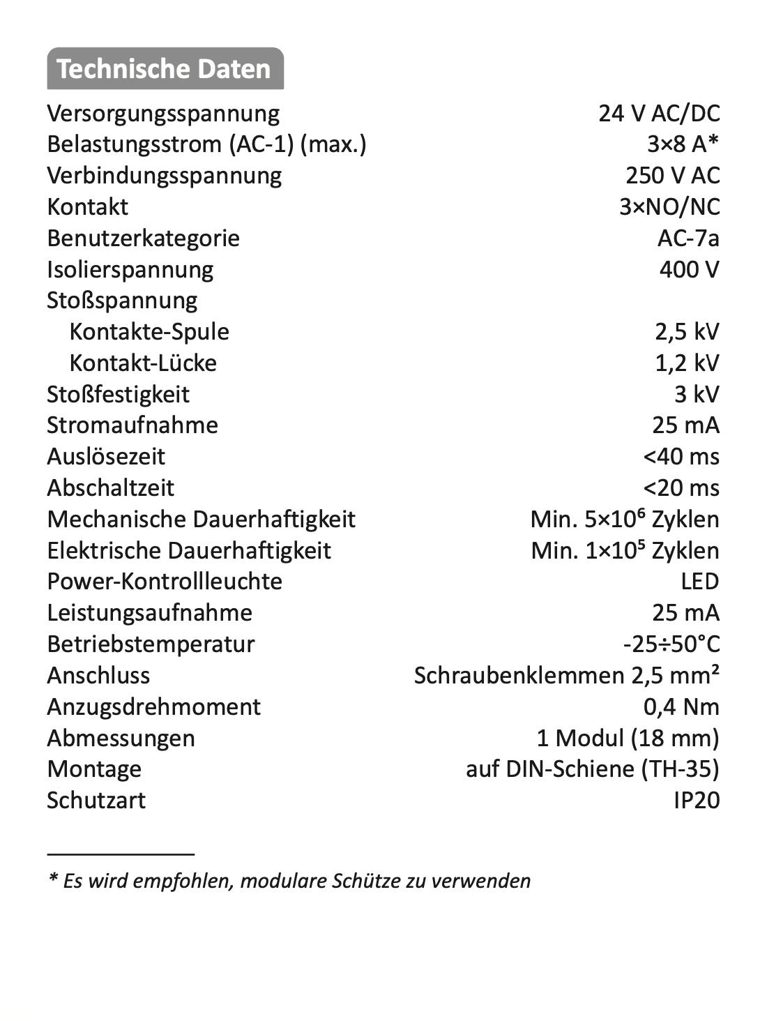 ELOVOLT EIR-3P-U24 - Schaltrelais 24V AC/DC 3 Wechsler 8A Installationsrelais