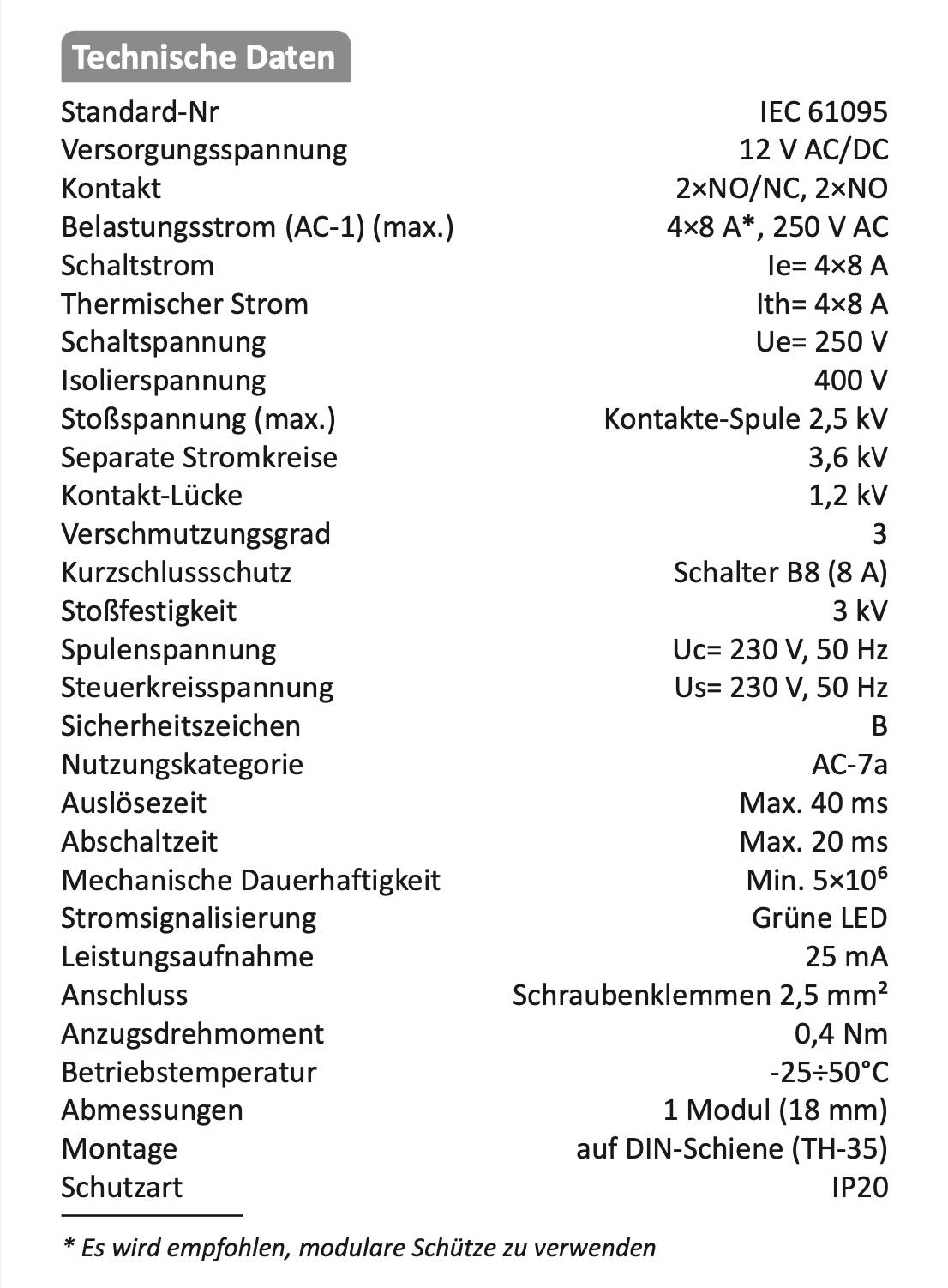 ELOVOLT EIR-4PX-U12 - Schaltrelais 4 Schliesser 12V AC/DC 8A Installationsrelais