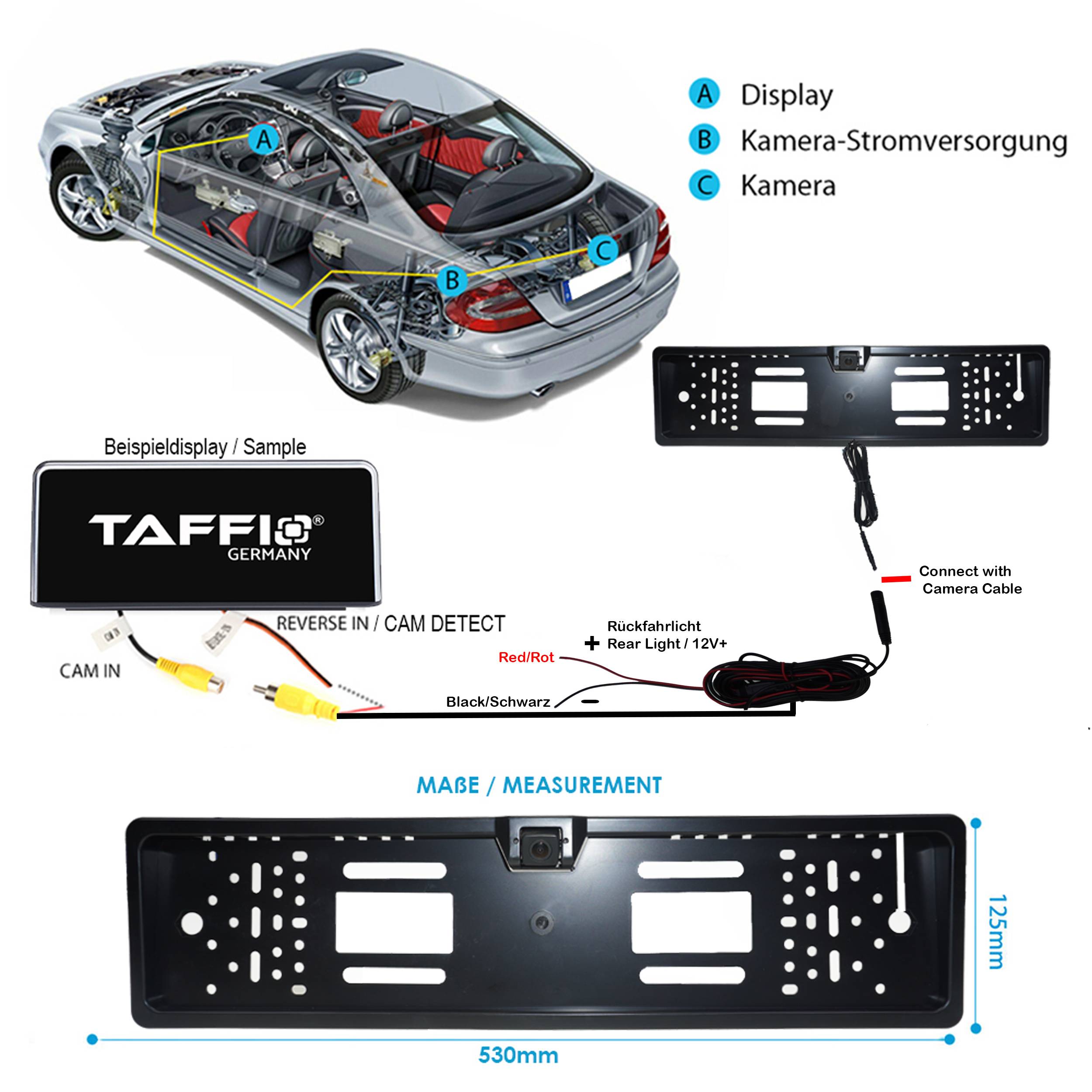 EU KFZ Kennzeichenhalterung Front/Rückfahrkamera mit Abstandanzeige