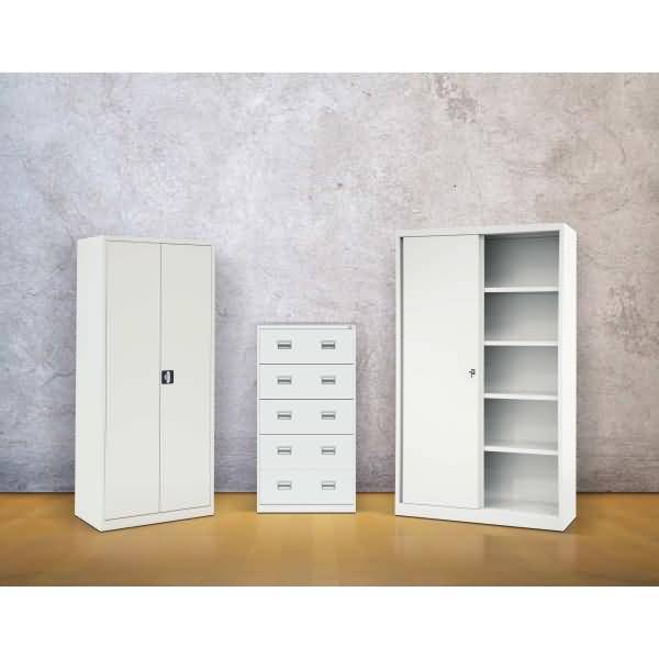 Schiebetürenschrank Eco Stahl 2 Fachböden 3 OH lichtgrau