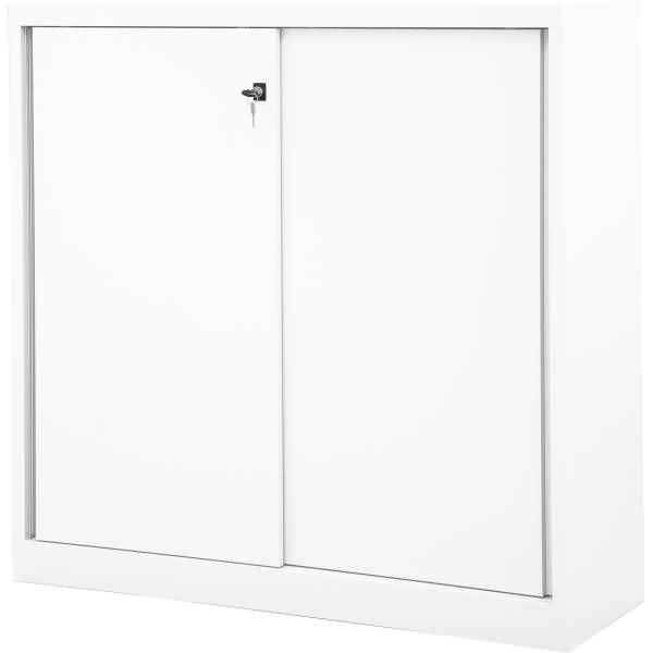 Schiebetürenschrank Eco Stahl 2 Fachböden 3 OH verkehrsweiß