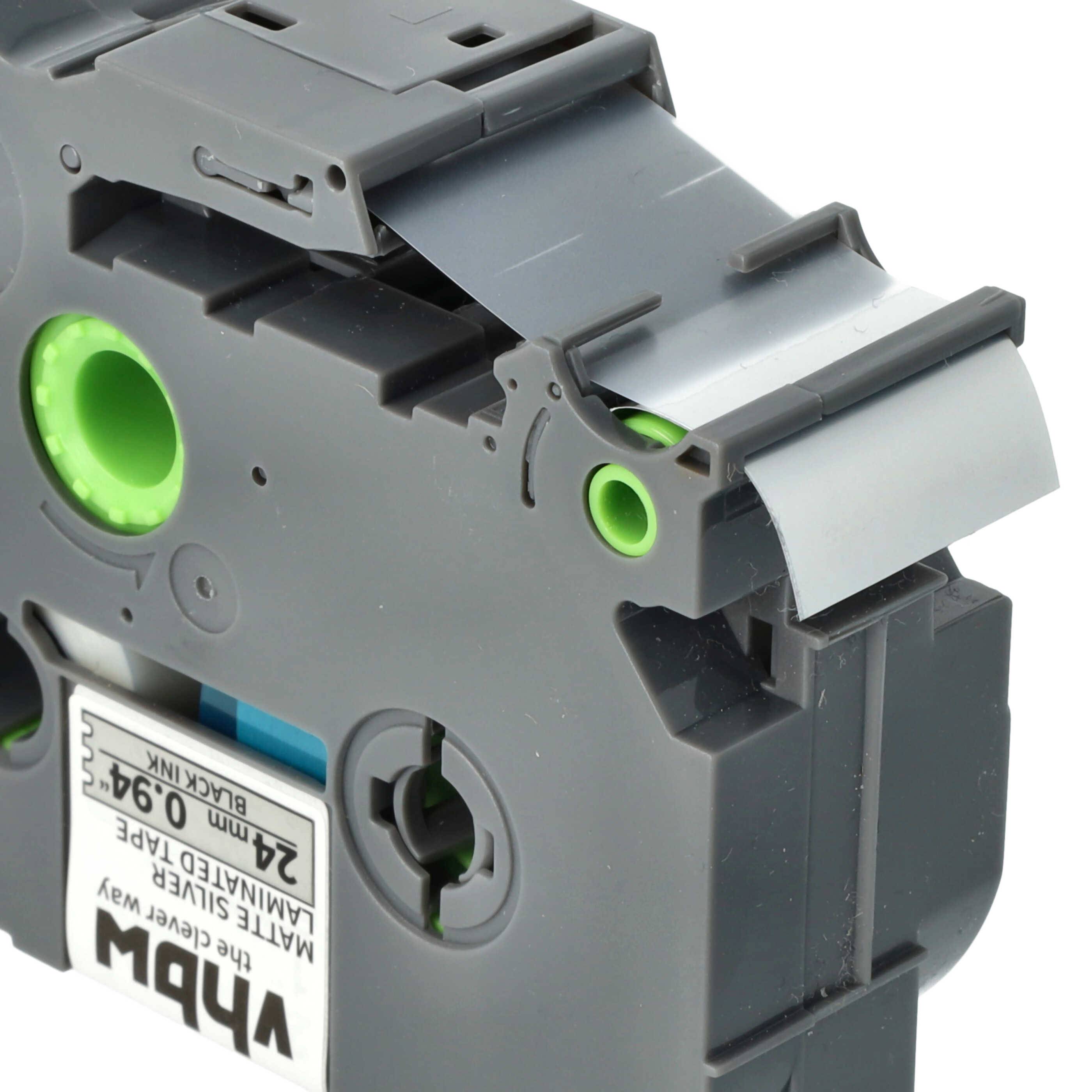 vhbw 1x Schriftband-Kassette kompatibel mit Brother PT 9400, 7600 VP, 9200 DX, 9200 PC, 9500 PC Etiketten-Drucker 8m x 24mm Schwarz auf Matt-Silber