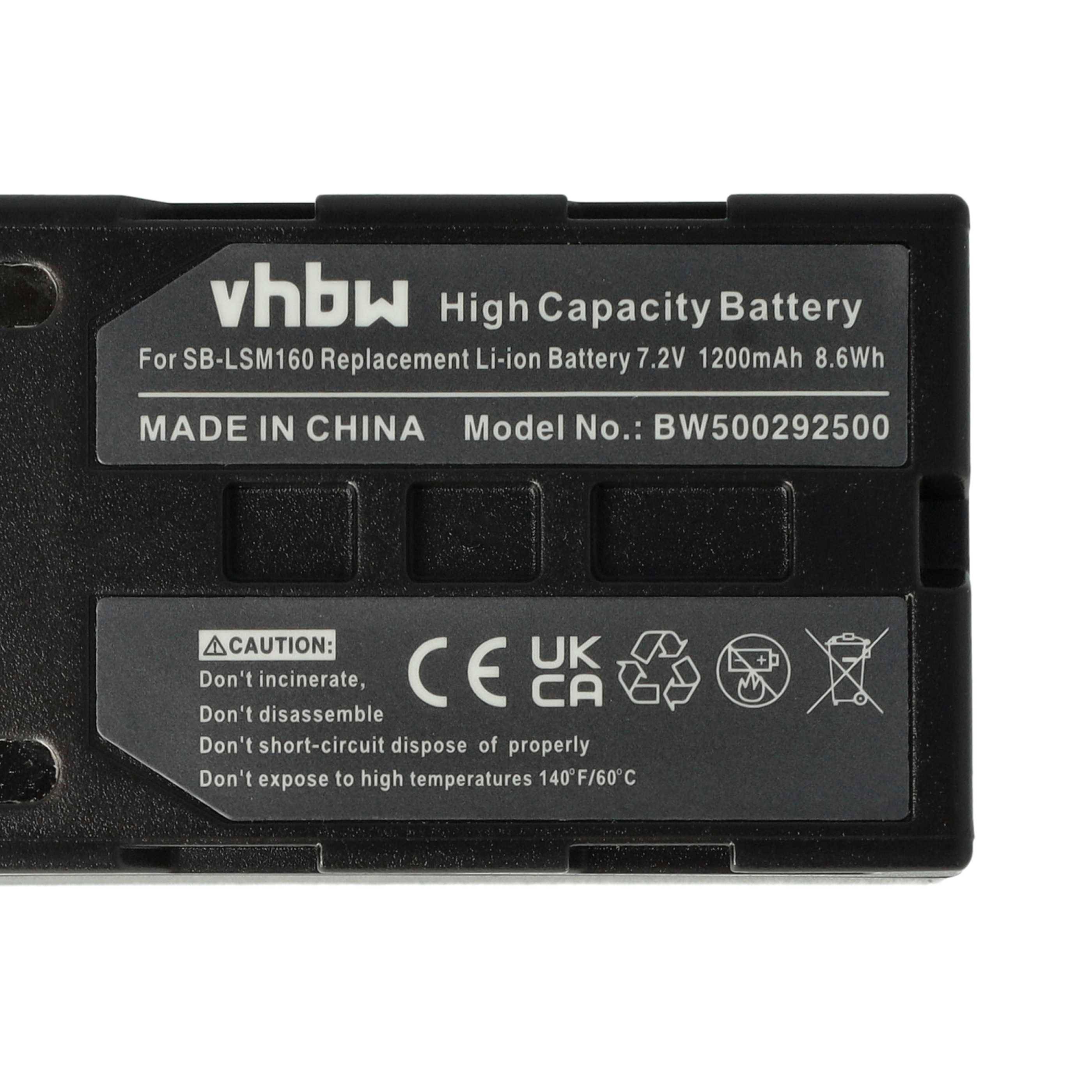 vhbw 2x Akku Ersatz für Samsung SB-LSM160, SB-LSM320, SB-LSM80 für Videokamera Camcorder (1200 mAh, 7,2 V, Li-Ion)