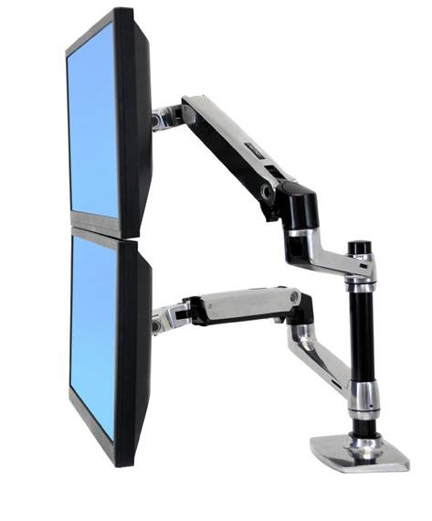 Ergotron LX Dual Stacking Arm - Befestigungskit (Spannbefestigung für Tisch, Tischplattenbohrung, Stange, 2 Gelenkarme, 2 Erweiterungsklammern