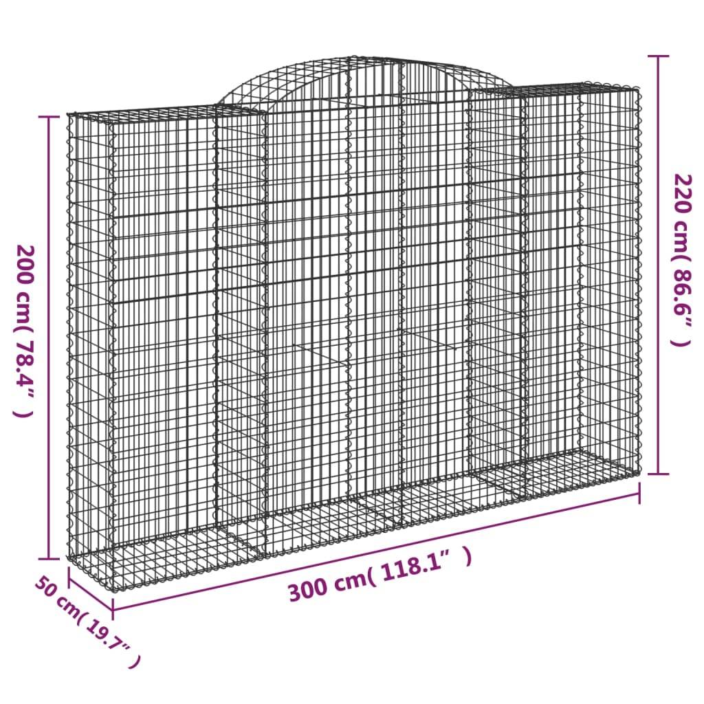 vidaXL Gabione mit Hochbogen 300x50x200/220 cm Verzinktes Eisen