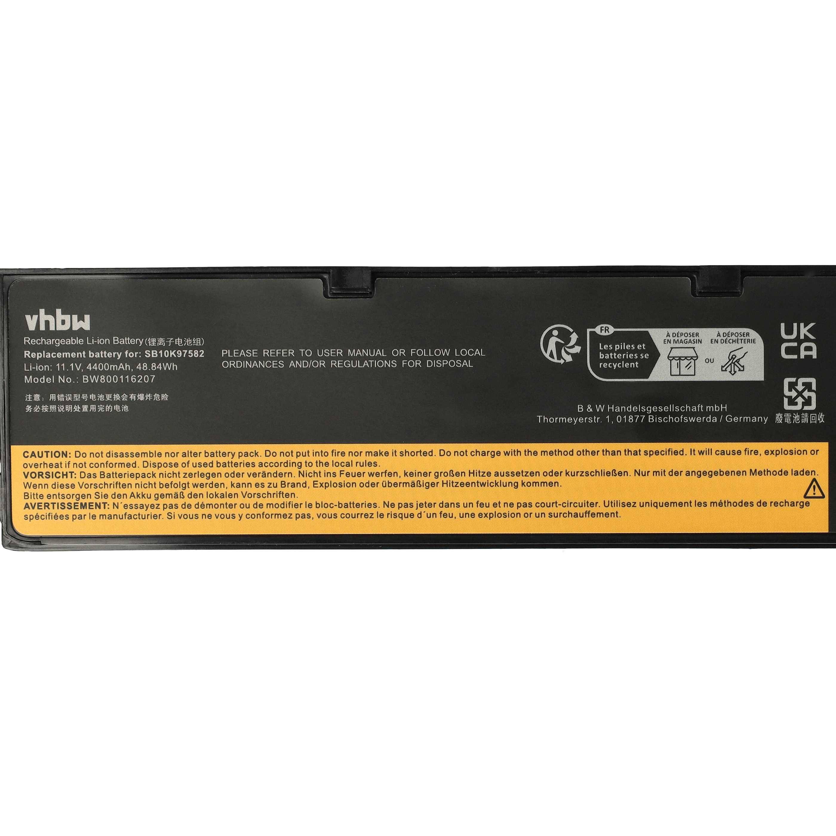 vhbw Akku Ersatz für Lenovo SB10K97581, SB10K97582, SB10K97584, SB10K97580, SB10K97583 für Notebook (4400 mAh, 11,1 V, Li-Ion)