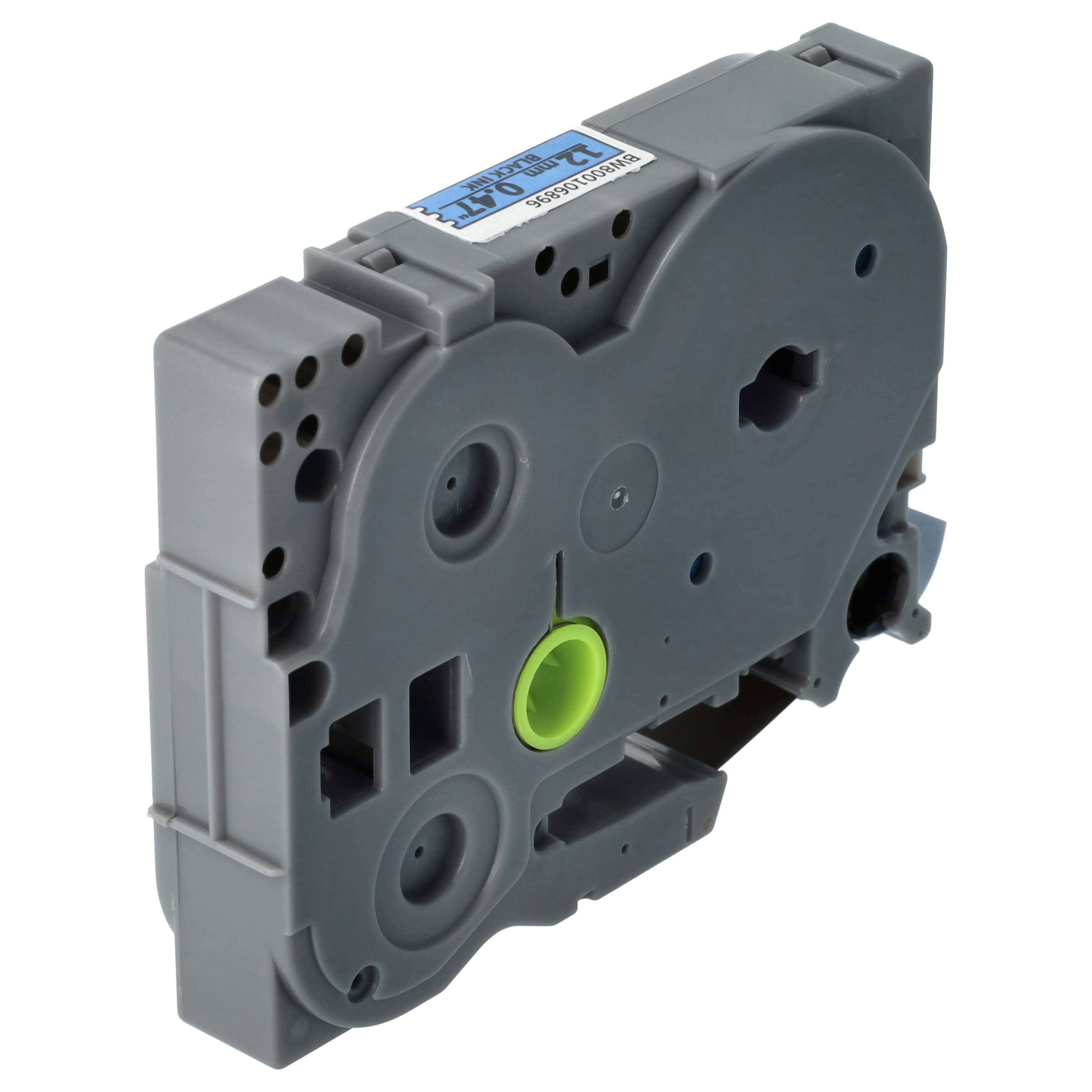 vhbw Schriftband-Kassette kompatibel mit Brother PT 2100VP, 2100, 220, 210E, 2110, 2200 Etiketten-Drucker 8m x 12mm Schwarz auf Blau, Kunststoff