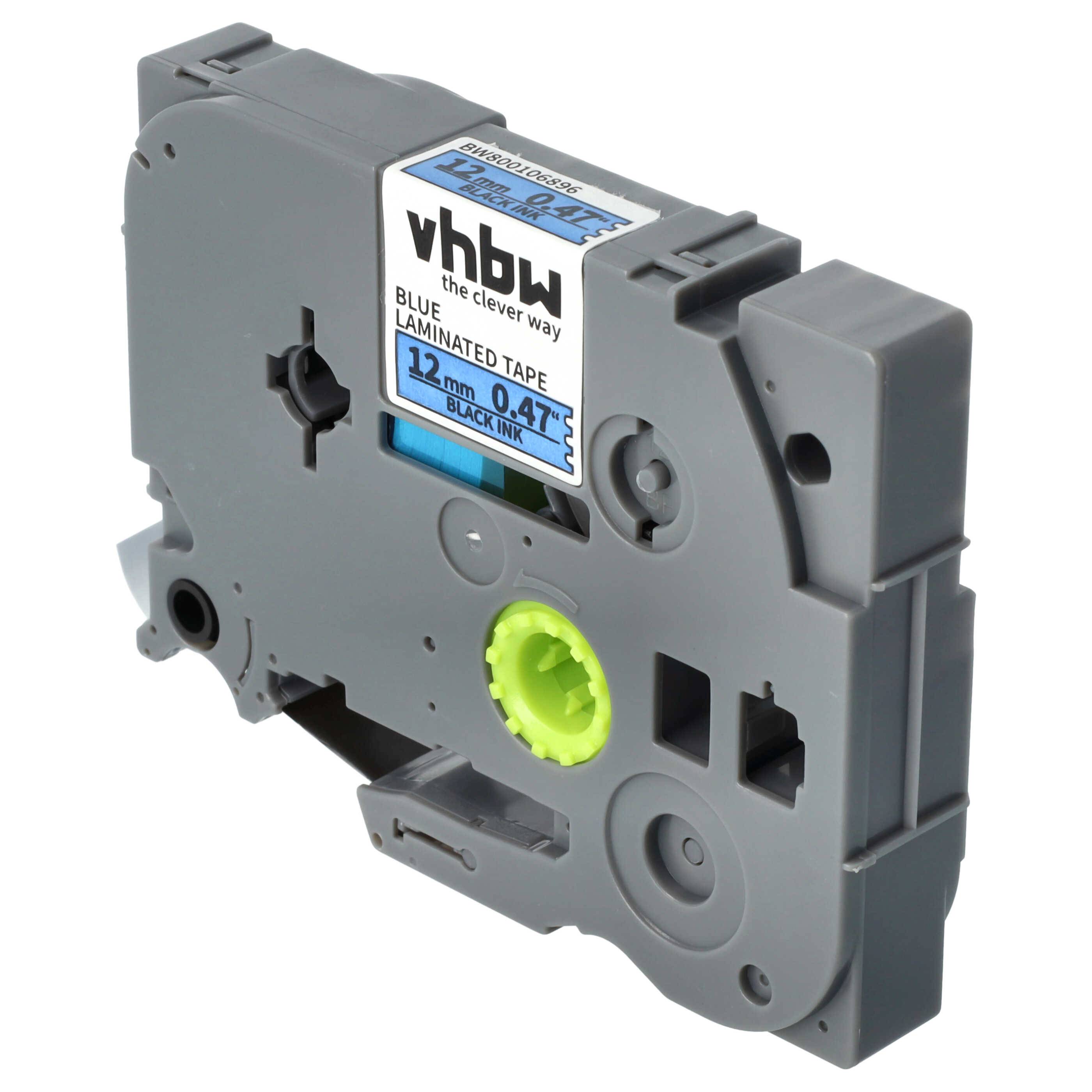 vhbw Schriftband-Kassette kompatibel mit Brother PT 1900, 1910, 1880, 1850VP, 18R, 18RKT Etiketten-Drucker 8m x 12mm Schwarz auf Blau, Kunststoff