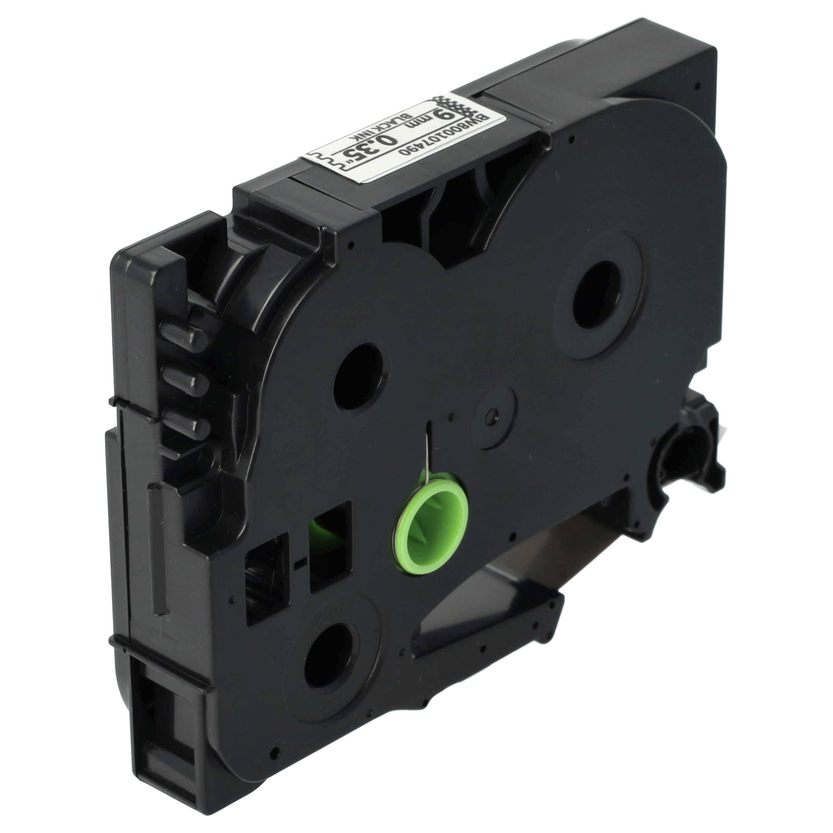 vhbw Schriftband-Kassette kompatibel mit Brother PT D600, D600VP, H100LB, E100, E100VP Etiketten-Drucker 8m x 9mm Schwarz auf Weiß Sicherheitsband