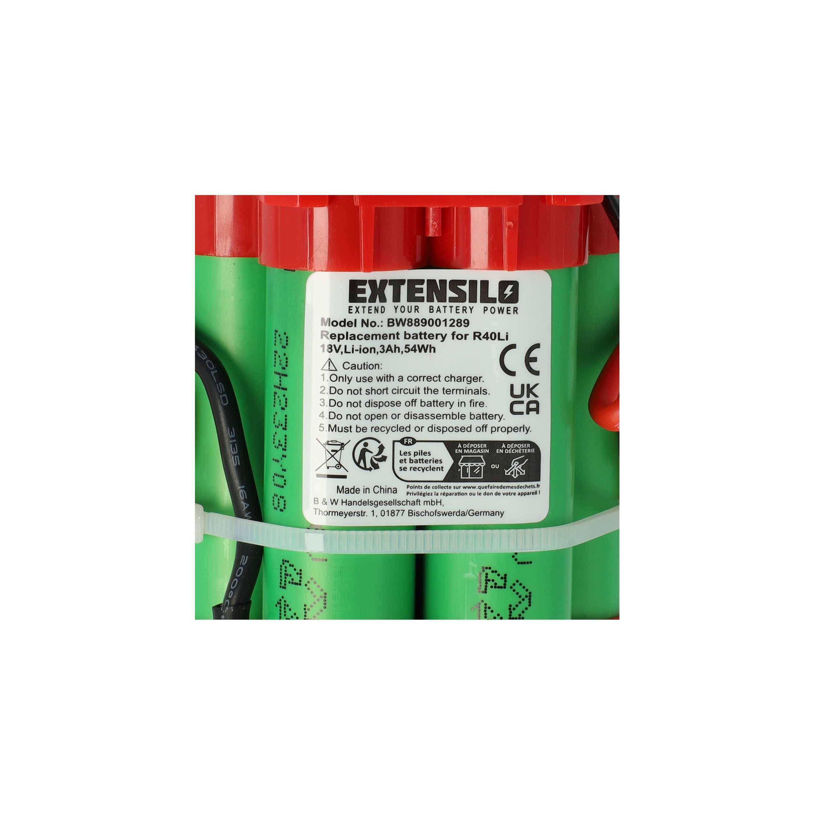 EXTENSILO 2x Akku Ersatz für Husqvarna 586576201 (5865762-01), 574476801 (5744768-01) für Rasenmäher (3000mAh, 18V, Li-Ion)