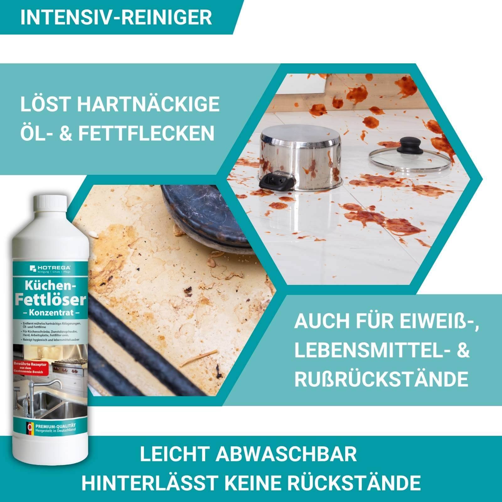 HOTREGA Küchen Fettlöser Konzentrat 1L inkl. Sprühflasche 360 Grad 500ml