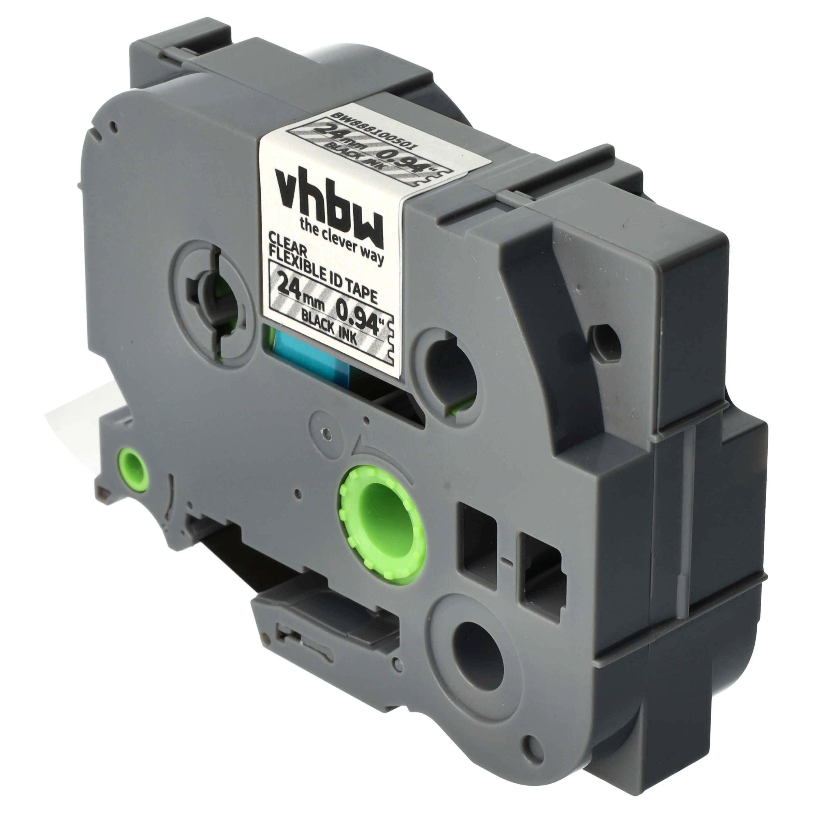 vhbw Schriftband-Kassette kompatibel mit Brother PT P750TDI, P750W, P900 Etiketten-Drucker 8m x 24mm Schwarz auf Transparent, Flexibel, Laminiert