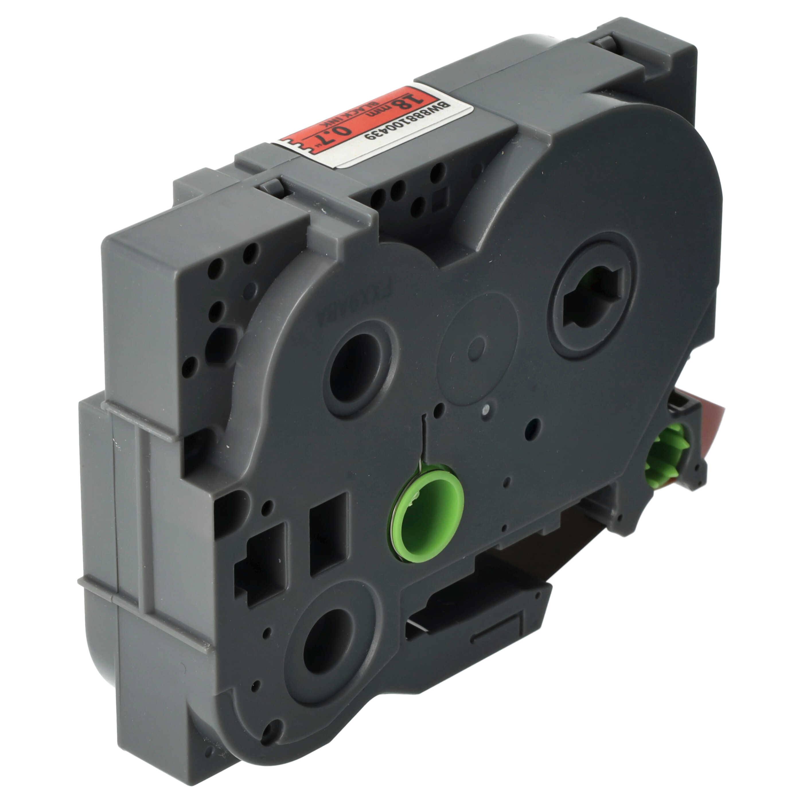 vhbw Schriftband-Kassette kompatibel mit Brother PT 1900, 1910, 1950, 1950VP Etiketten-Drucker 8m x 18mm Schwarz auf Rot, Extra Stark, Laminiert