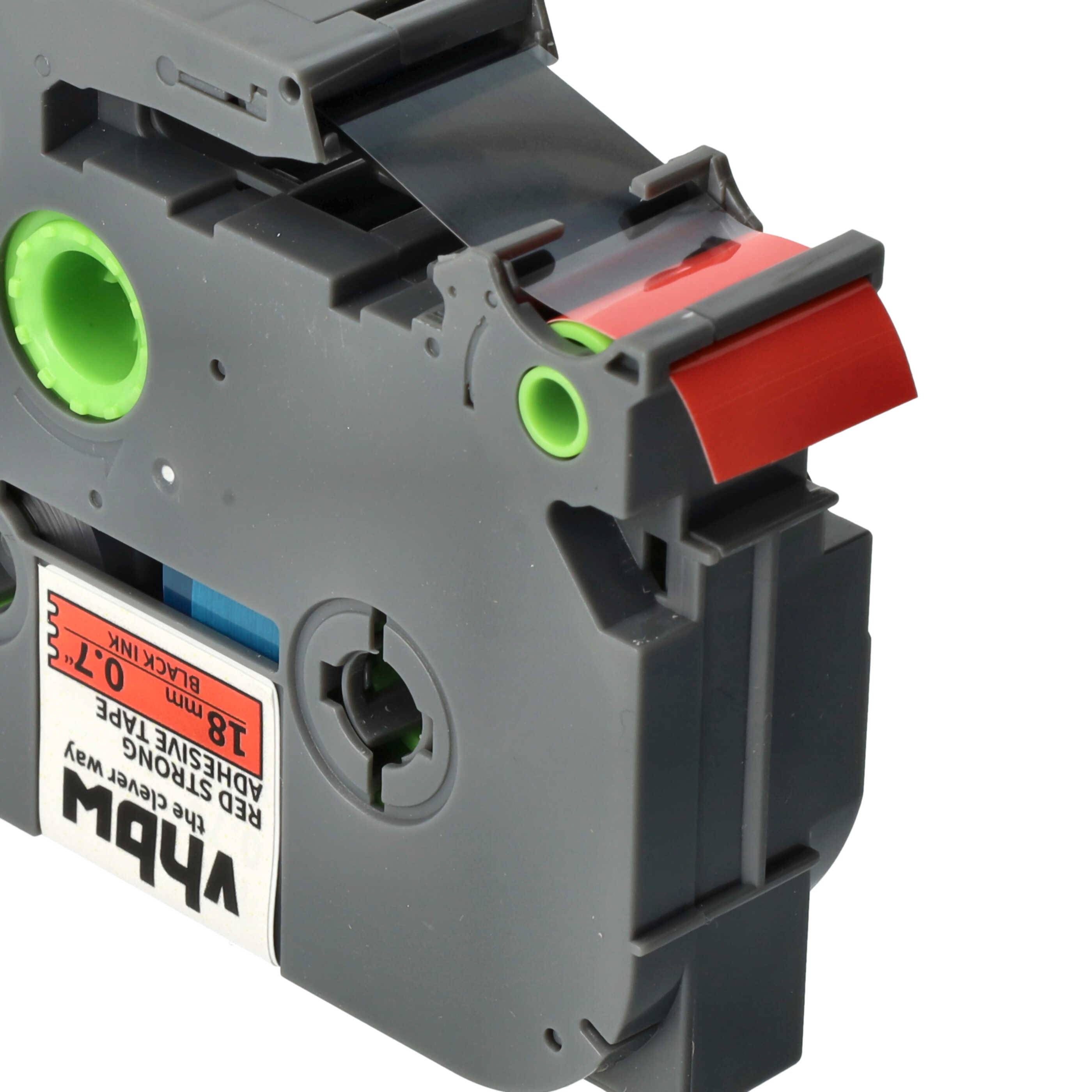 vhbw Schriftband-Kassette kompatibel mit Brother PT 1900, 1910, 1950, 1950VP Etiketten-Drucker 8m x 18mm Schwarz auf Rot, Extra Stark, Laminiert