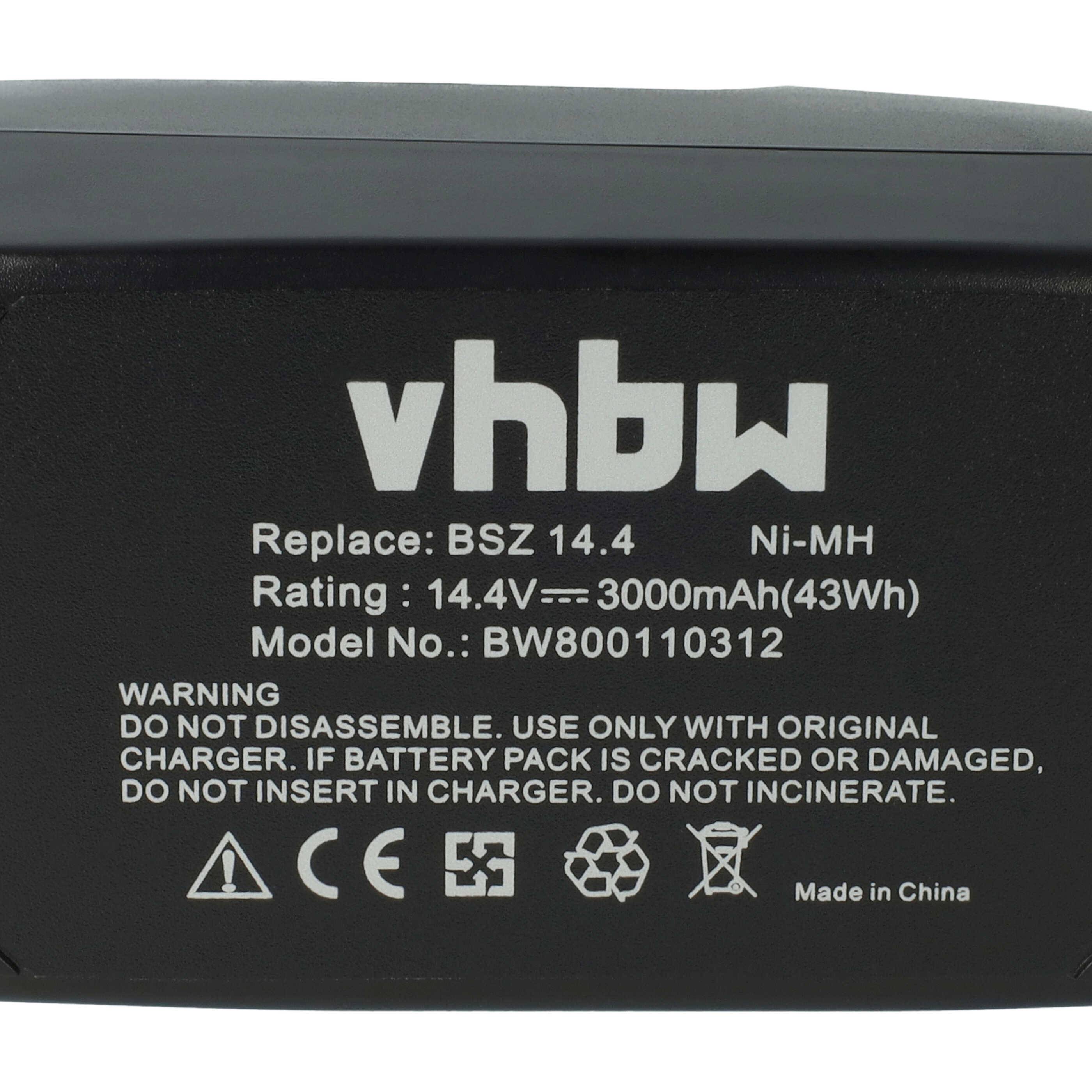 vhbw Akku Ersatz für Metabo 6.25475, 6.25476, 6.25482, 6.25481, 6.25482.00 für Werkzeug (3000 mAh, NiMH, 14,4 V)