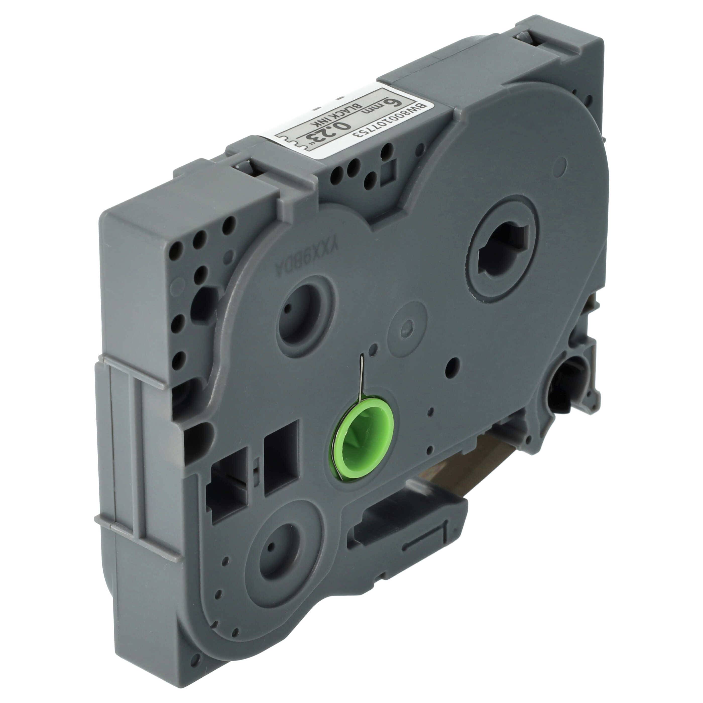 vhbw Schriftband-Kassette kompatibel mit Brother PT D600VP, P700, H100LB, H100R, E100, E100VP Etiketten-Drucker 8m x 6mm Schwarz auf Matt-Silber