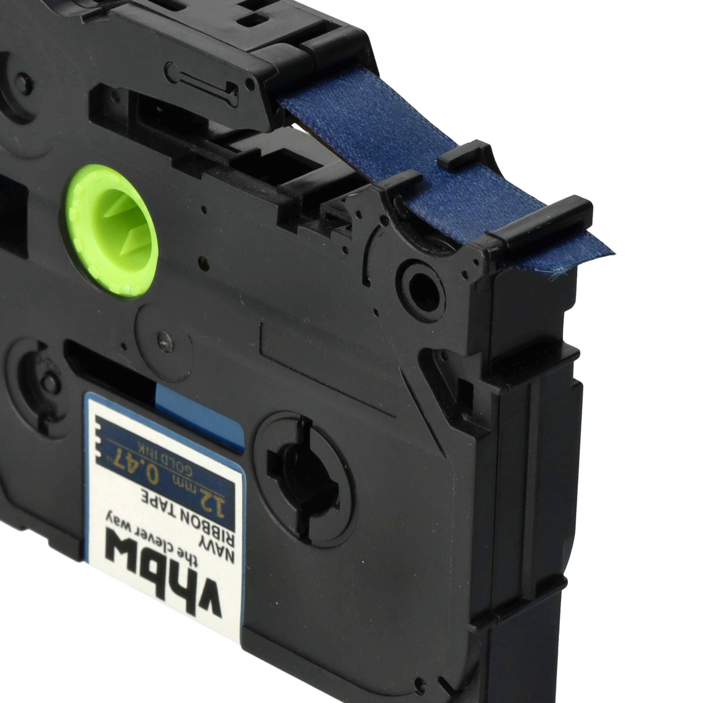 vhbw Schriftband-Kassette Textil kompatibel mit Brother PT 2480, 2470, 2500, 2500C, 2500PC, 2600 Etiketten-Drucker 4m x 12mm Gold auf Marineblau