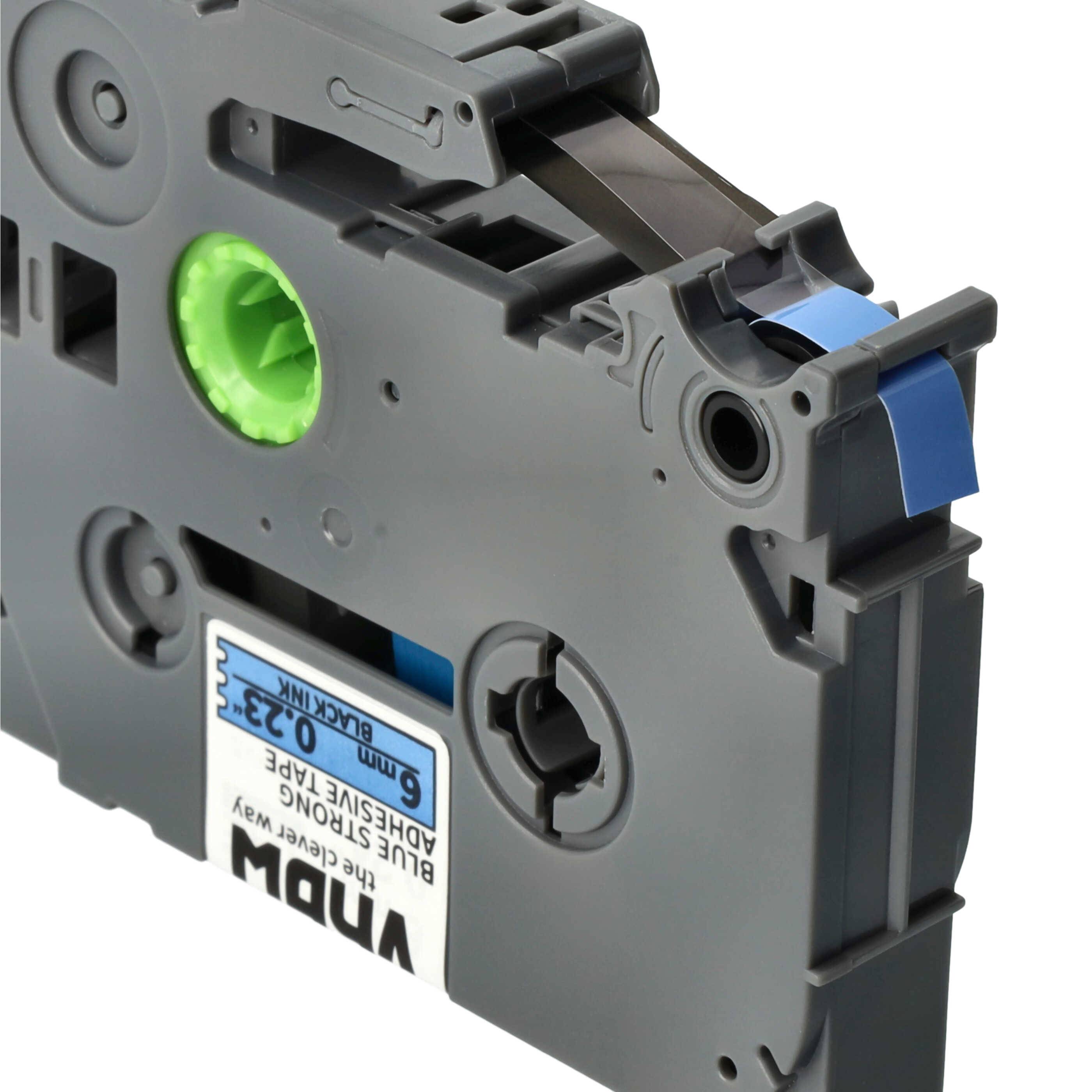 vhbw Schriftband-Kassette kompatibel mit Brother PT 1280, 1250VPS, 1260VP Etiketten-Drucker 8m x 6mm Schwarz auf Blau, Extra Stark, Laminiert