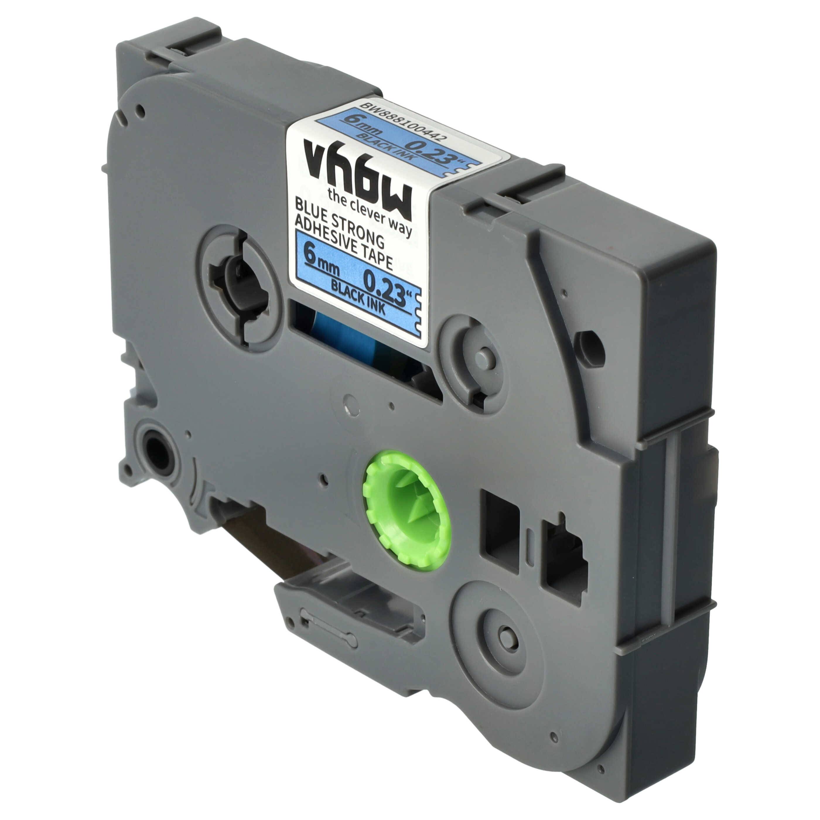 vhbw Schriftband-Kassette kompatibel mit Brother PT 900, 7600VP, 900BTS, 7600 Etiketten-Drucker 8m x 6mm Schwarz auf Blau, Extra Stark, Laminiert