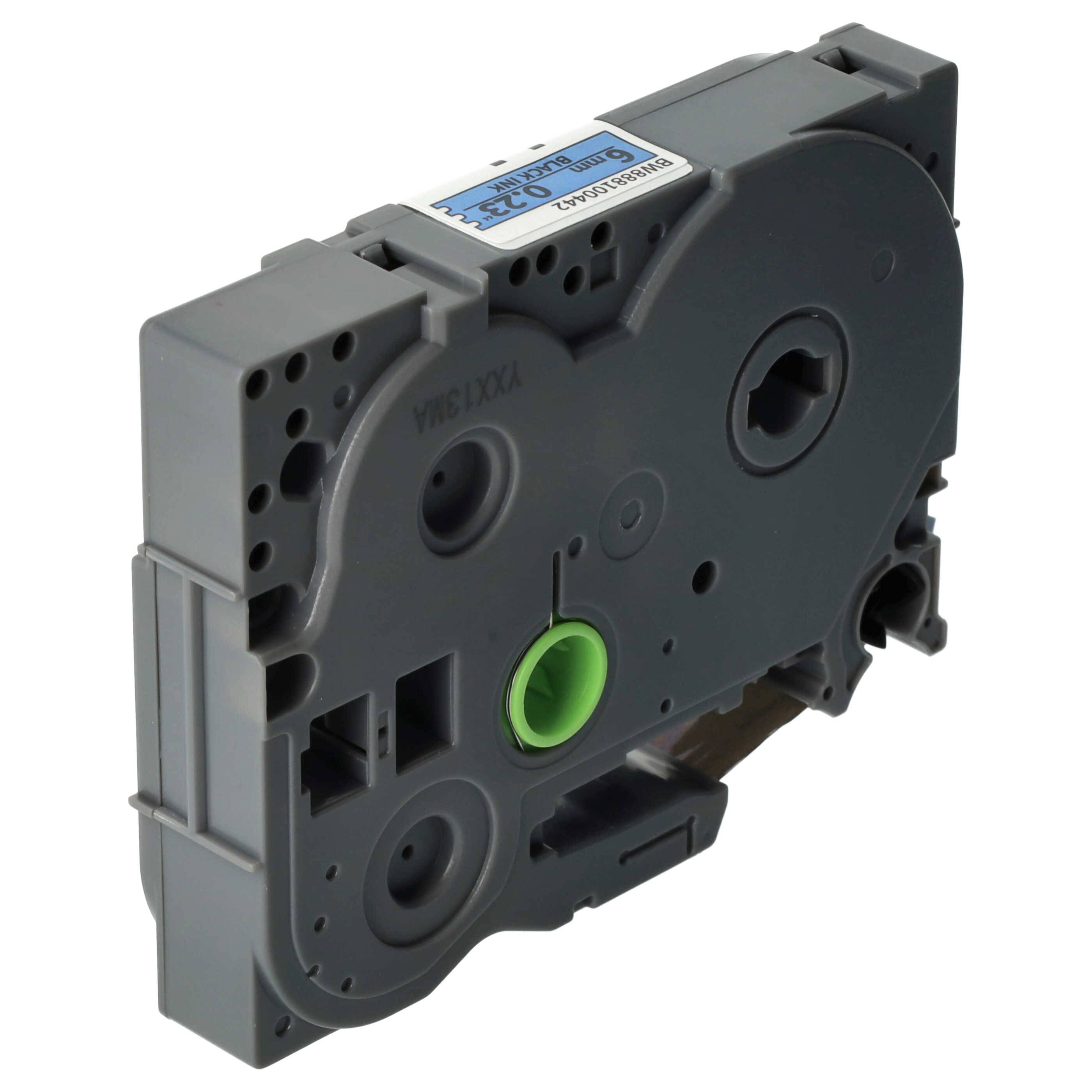 vhbw Schriftband-Kassette kompatibel mit Brother PT 1800+, 1800ECC, 1810, 1830 Etiketten-Drucker 8m x 6mm Schwarz auf Blau, Extra Stark, Laminiert