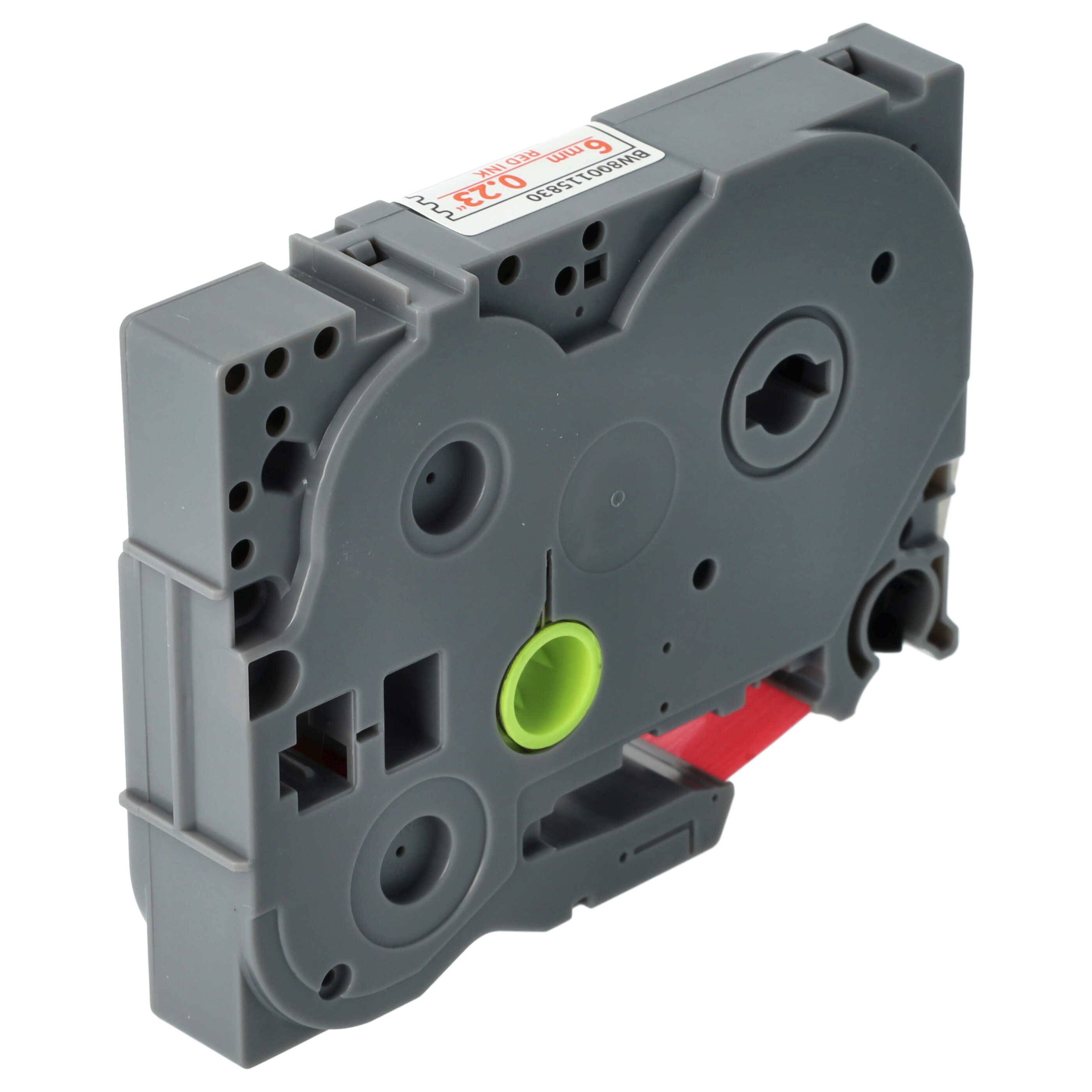 vhbw Schriftband-Kassette kompatibel mit Brother PT 900, 550, 540, 3600, 500-Series, 350, 340 Etiketten-Drucker 8m x 6mm Rot auf Weiß, Flexibel