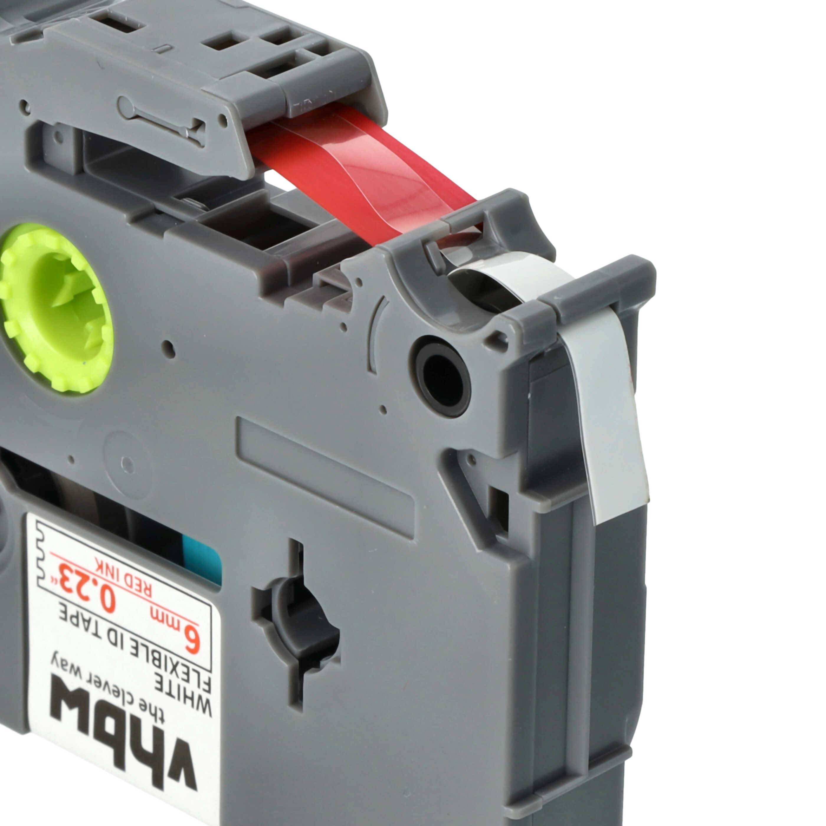 vhbw Schriftband-Kassette kompatibel mit Brother PT 1280, 1250, 1230PC, 1200P, 1800, 1750, 1290 Etiketten-Drucker 8m x 6mm Rot auf Weiß, Flexibel