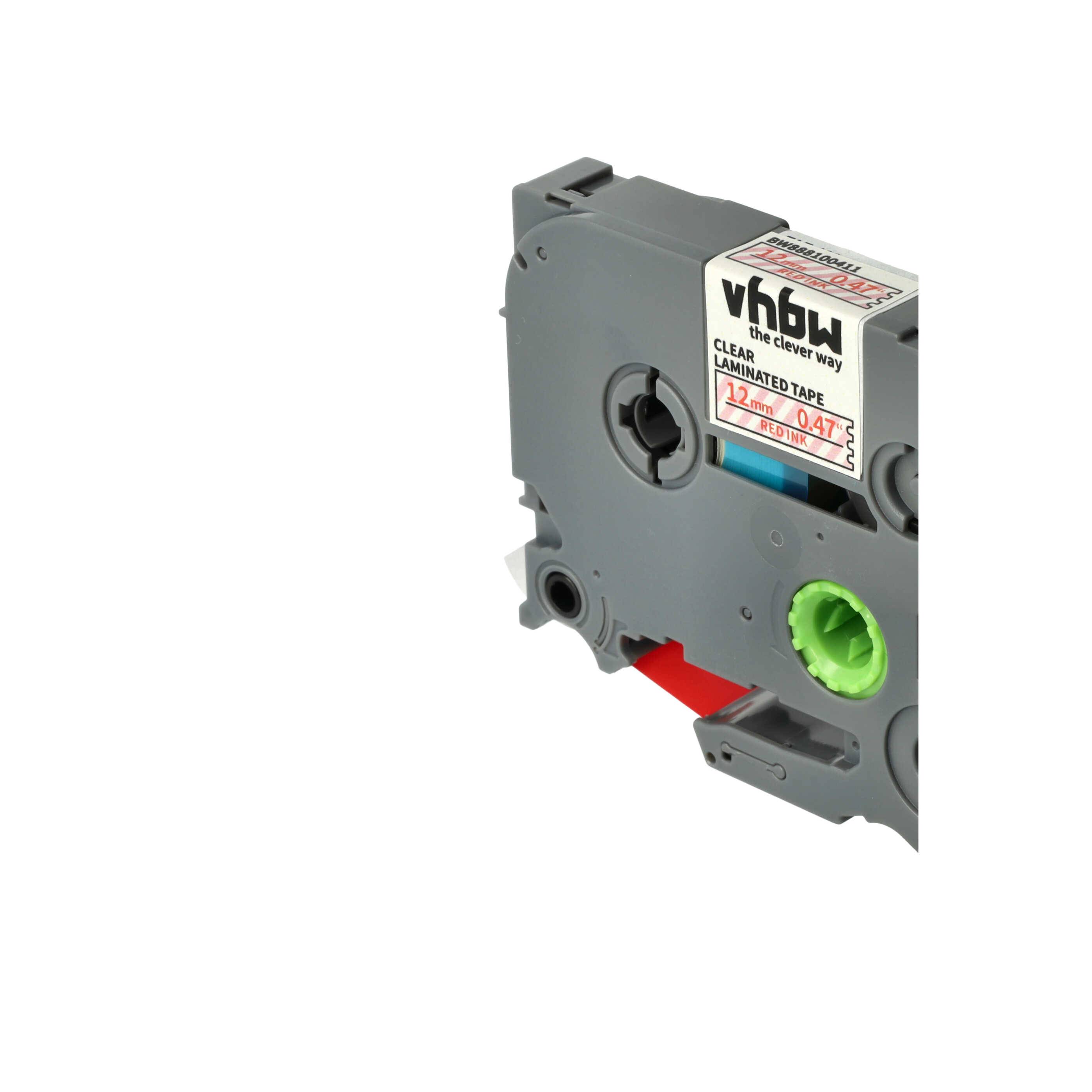 vhbw Schriftband-Kassette kompatibel mit Brother PT 2400ECC, 2410, 2400, 2300, 2310, 2400E Etiketten-Drucker 8m x 12mm Rot auf Transparent