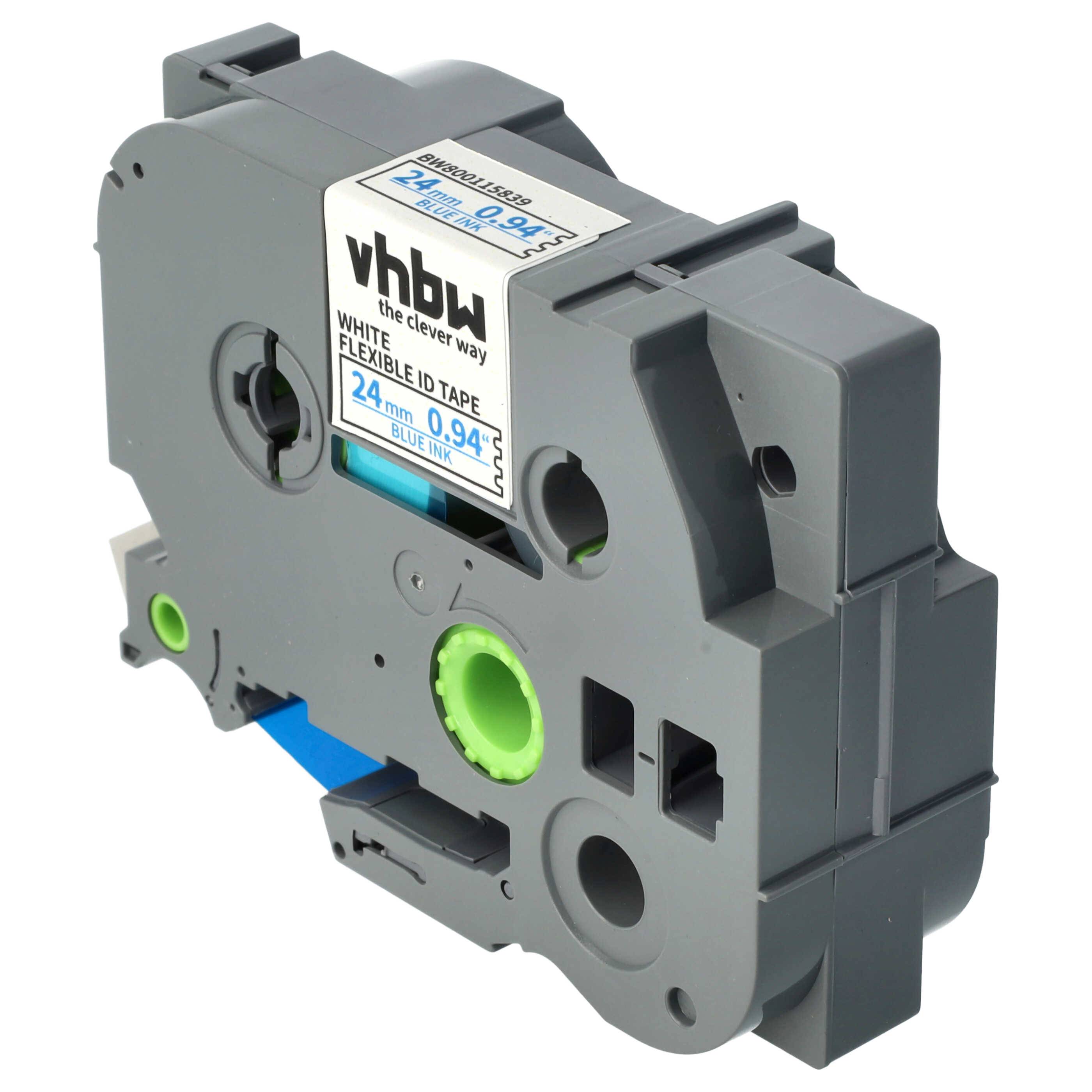 vhbw Schriftband-Kassette kompatibel mit Brother PT 1000, 1000-Series, 1080, 1010 Etiketten-Drucker 8m x 24mm Blau auf Weiß, Kunststoff, Flexibel