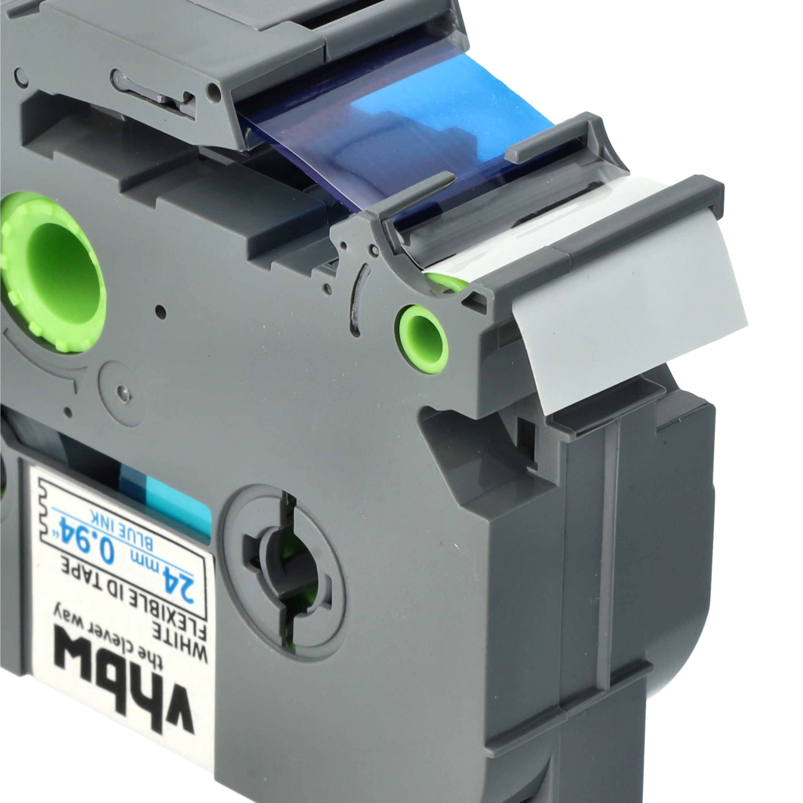 vhbw Schriftband-Kassette kompatibel mit Brother PT 1000, 1000-Series, 1080, 1010 Etiketten-Drucker 8m x 24mm Blau auf Weiß, Kunststoff, Flexibel