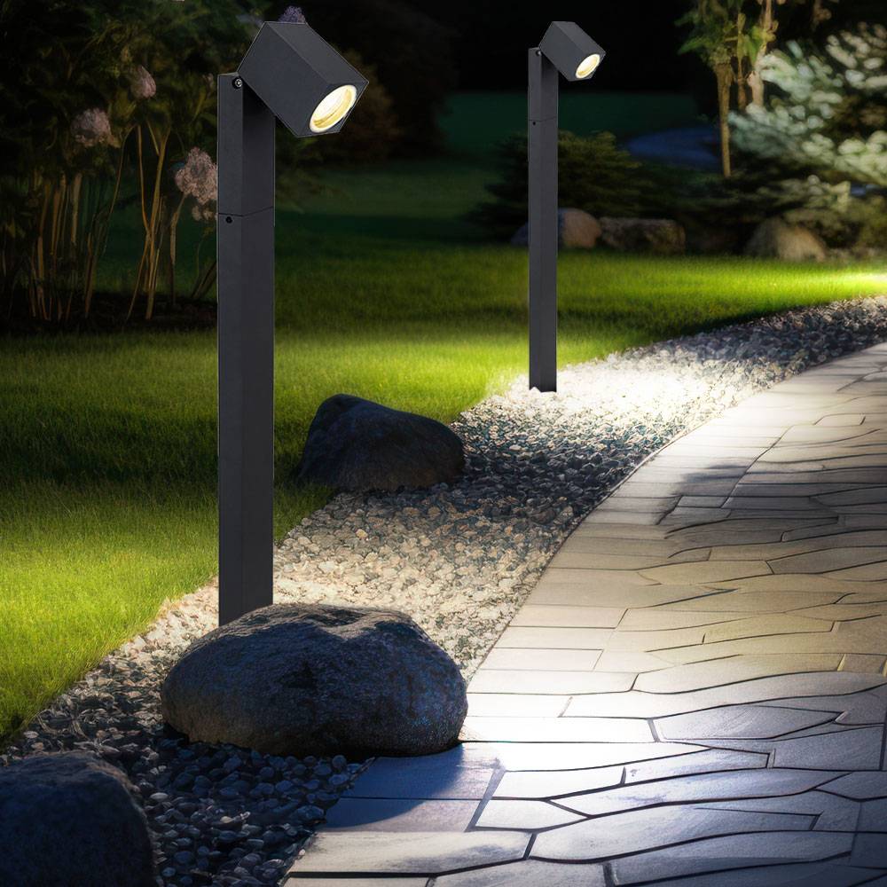 Stehleuchte Strahler schwenkbar Aussen Außen Wegeleuchte Garten Außenleuchte stehend schwarz , Aluminium, 1x GU10, HxBxT 80x10,5x11,75 cm, 2er set