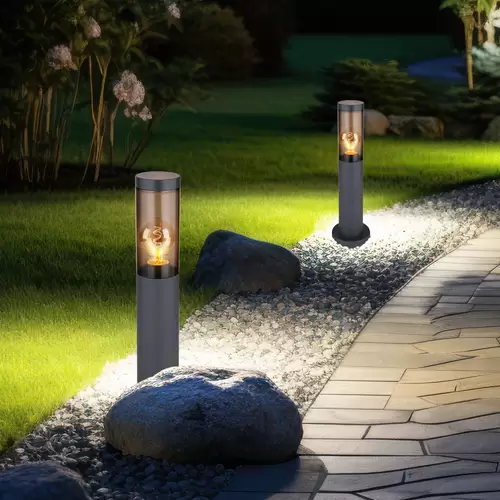 Wegeleuchte Pollerleuchte Außen Sockelleuchte Gartenlampen anthrazit, Standleuchte Balkon, Edelstahl rauchfarben, 1x E27 Fassung, DxH 7,6x45cm, 2er Wegeleuchte Pollerleuchte Außen Sockelleuchte Gartenlampen anthrazit, Standleuchte Balkon, Edelstahl rauchfarben, 1x E27 Fassung, DxH 7,6x45cm, 2er